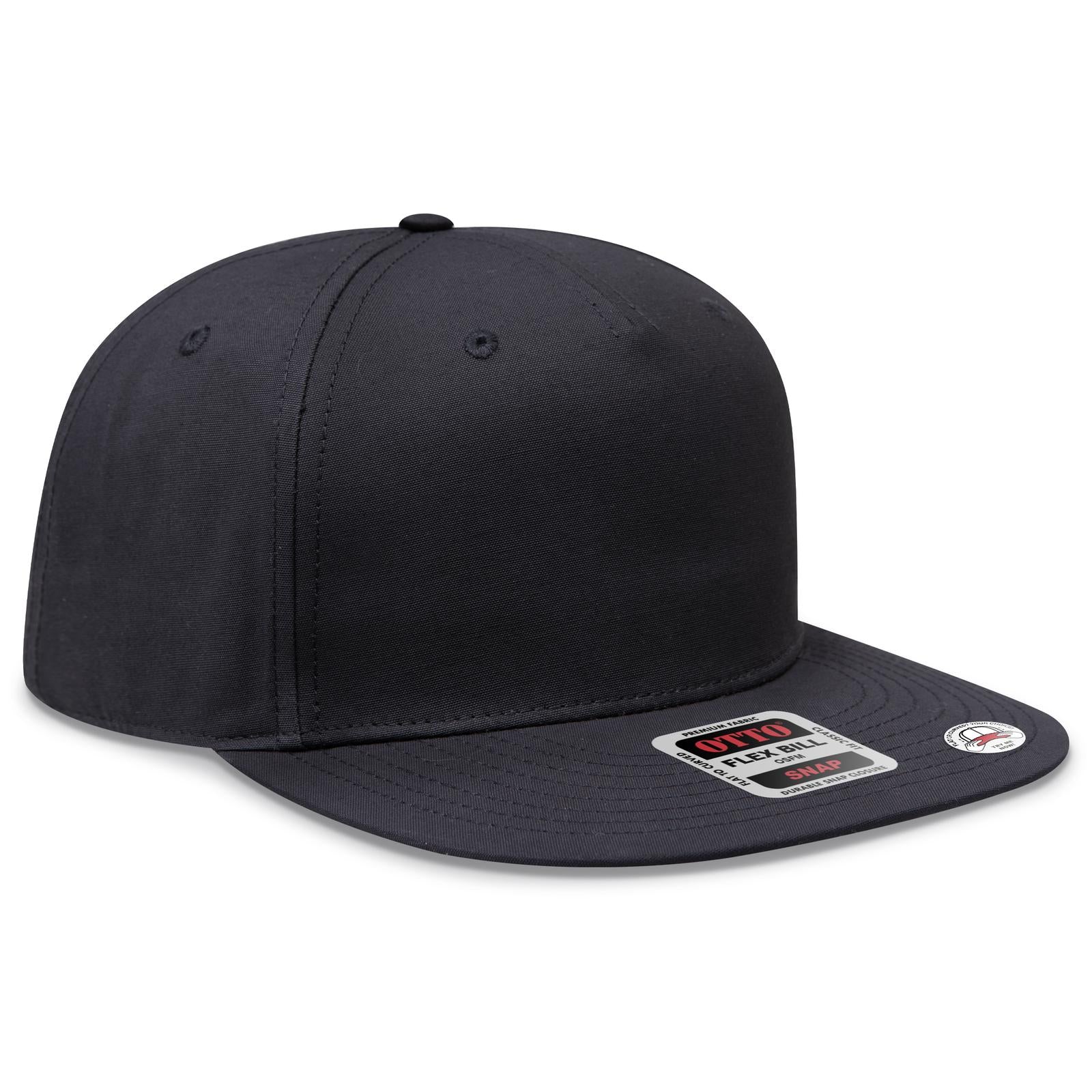 Front View of 003B - Black OTTO CAP "OTTO SNAP" 5 Panel Pro Style Snapback Hat