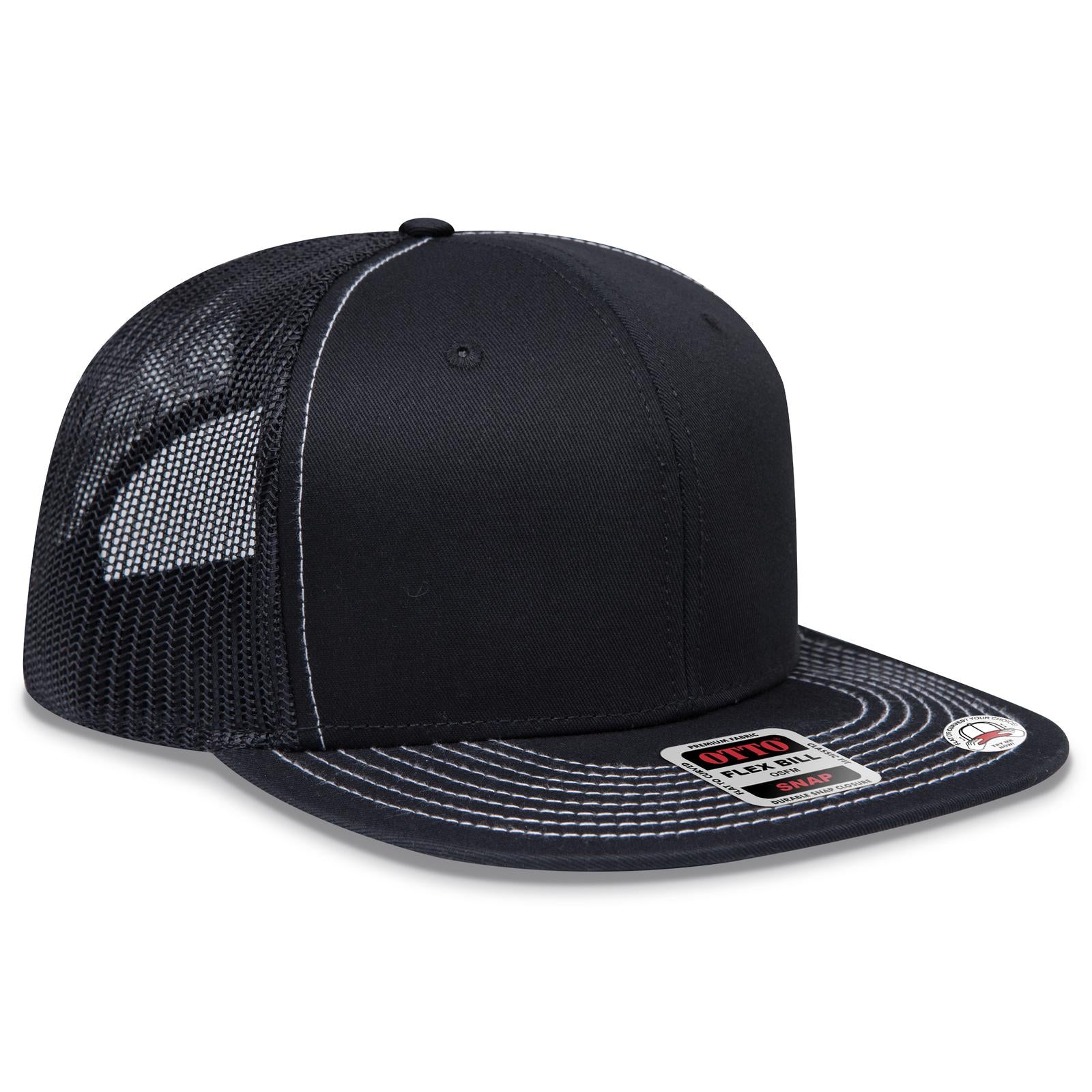 Front View of 003B - Black OTTO CAP "OTTO SNAP" 6 Panel Pro Style Mesh Back Trucker Snapback Hat