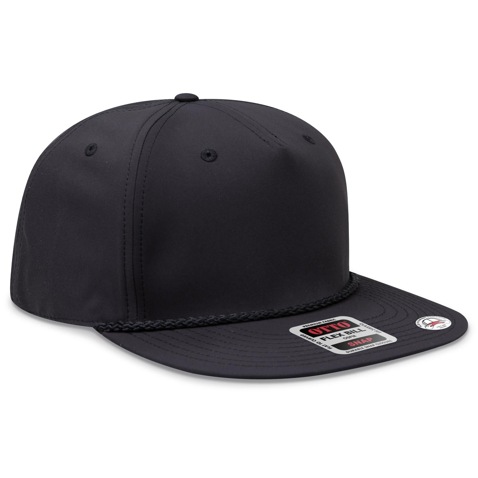 Front View of 003C - Black OTTO CAP "OTTO SNAP" 5 Panel Pro Style Snapback Hat