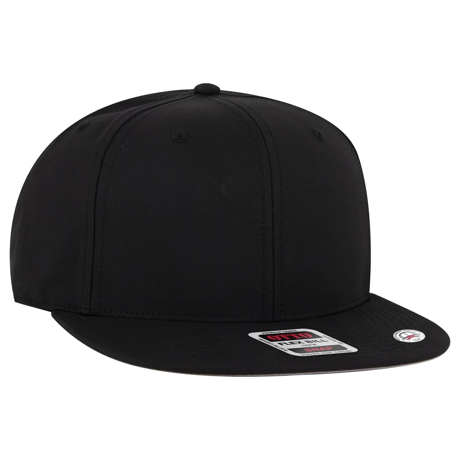 Front View of 003C - Black OTTO CAP "OTTO SNAP" 6 Panel Pro Style Snapback Hat