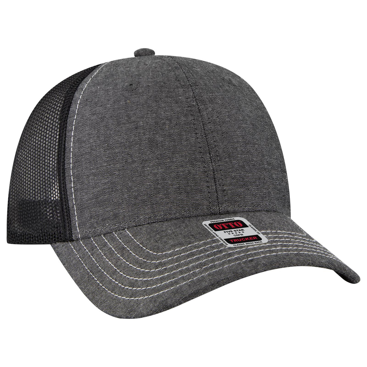 Right View of 003V - Blk OTTO CAP 6 Panel Low Profile Mesh Back Trucker Hat
