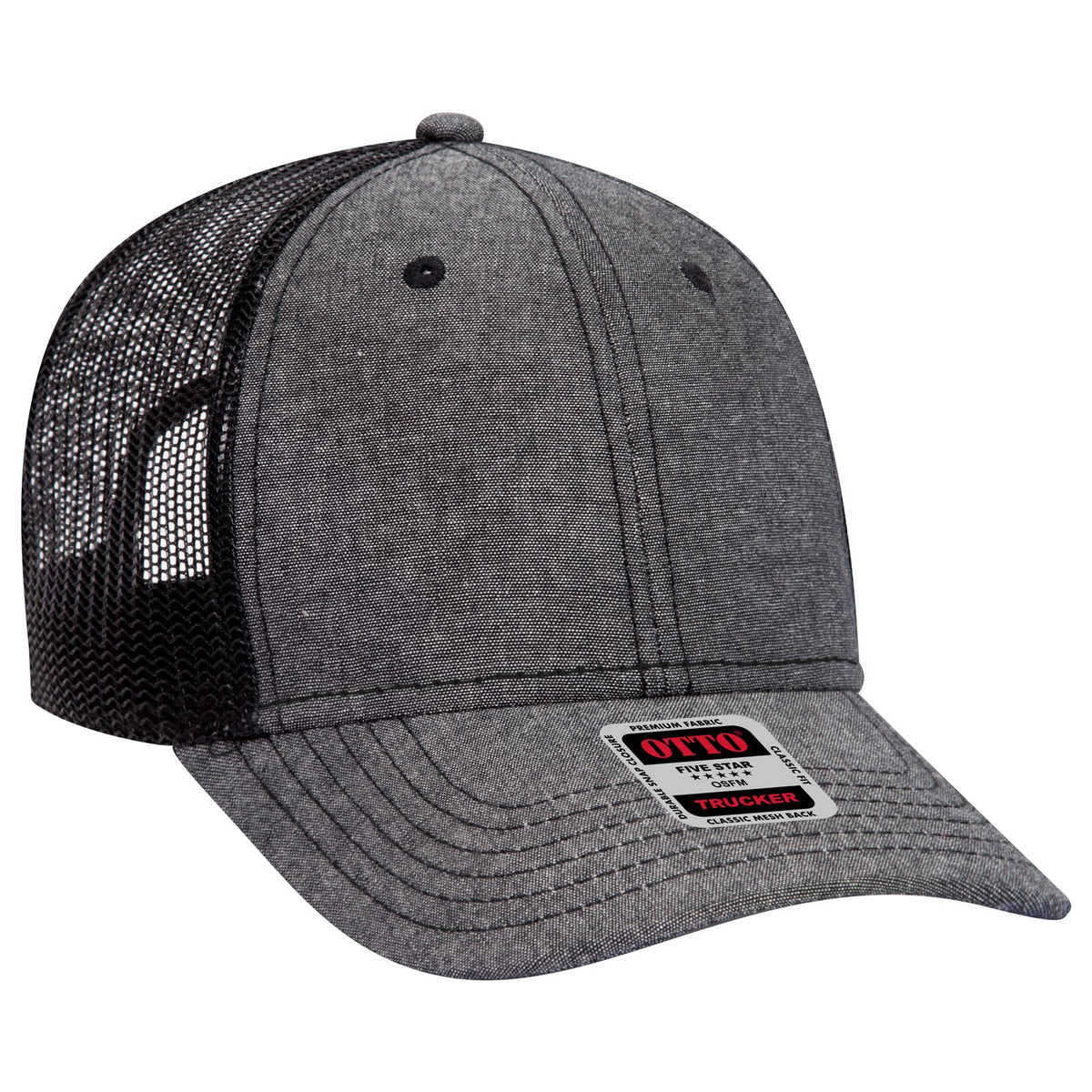 Right View of 003X - Black OTTO CAP 6 Panel Low Profile Mesh Back Trucker Hat