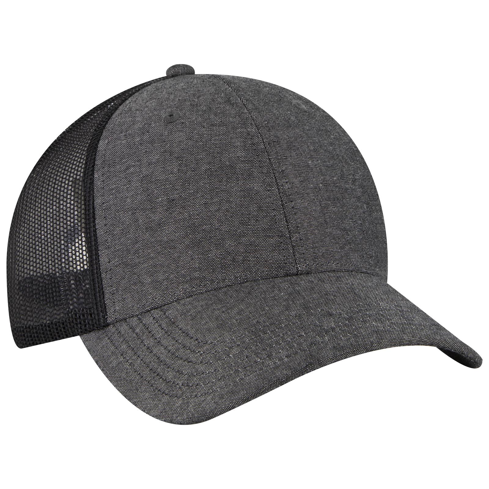 Front View of 003X - Black OTTO CAP 6 Panel Low Profile Mesh Back Trucker Hat