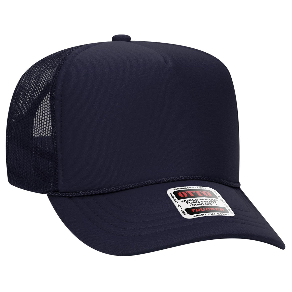 Right View of 004 - Navy OTTO CAP 5 Panel High Crown Mesh Back Trucker Hat