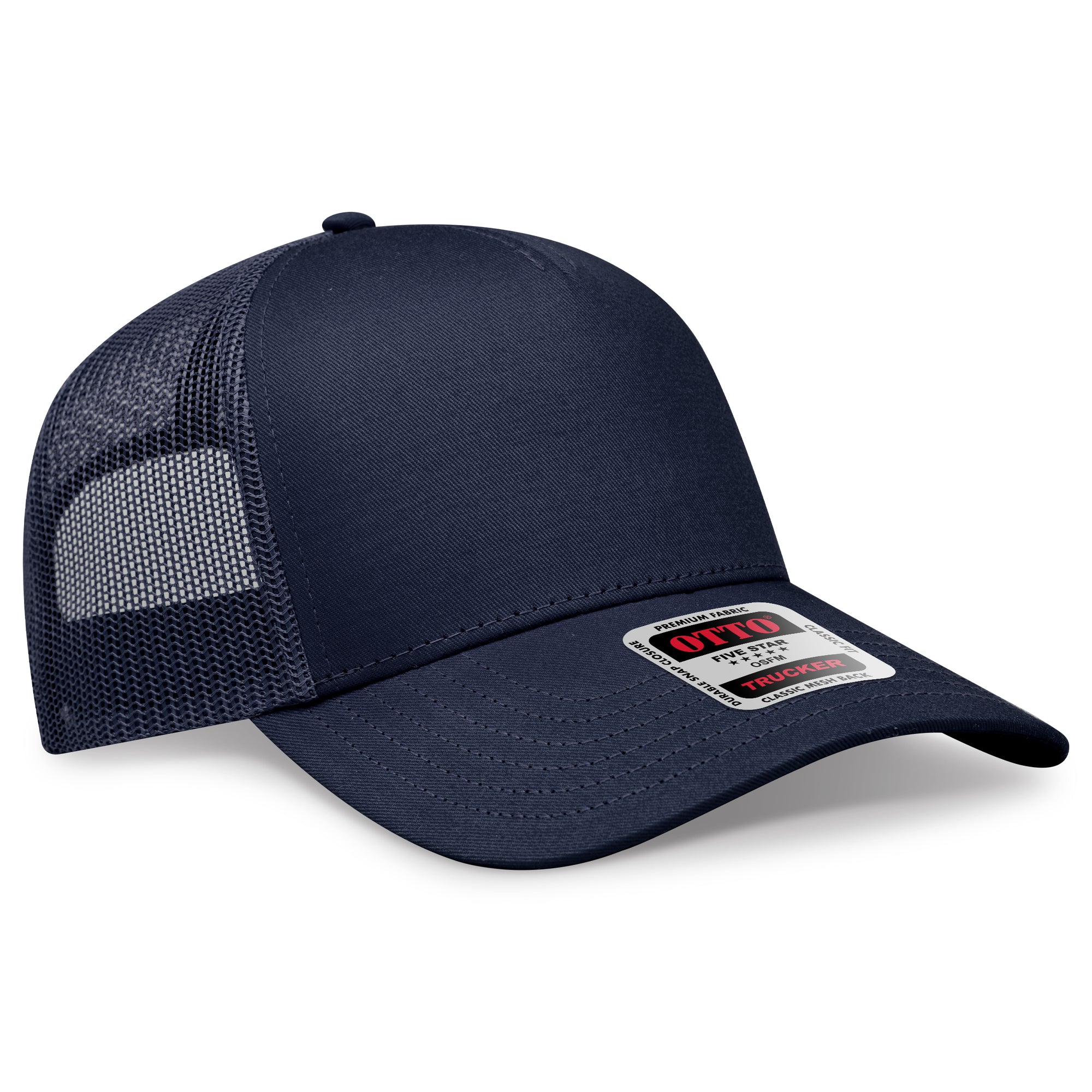 Front View of 004 - Navy OTTO CAP 5 Panel Low Profile Mesh Back Trucker Hat
