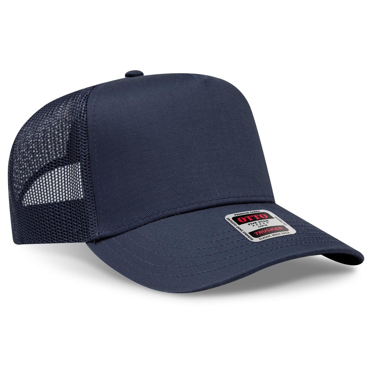 Right View of 004 - Navy OTTO CAP 5 Panel Mid Profile Mesh Back Trucker Hat