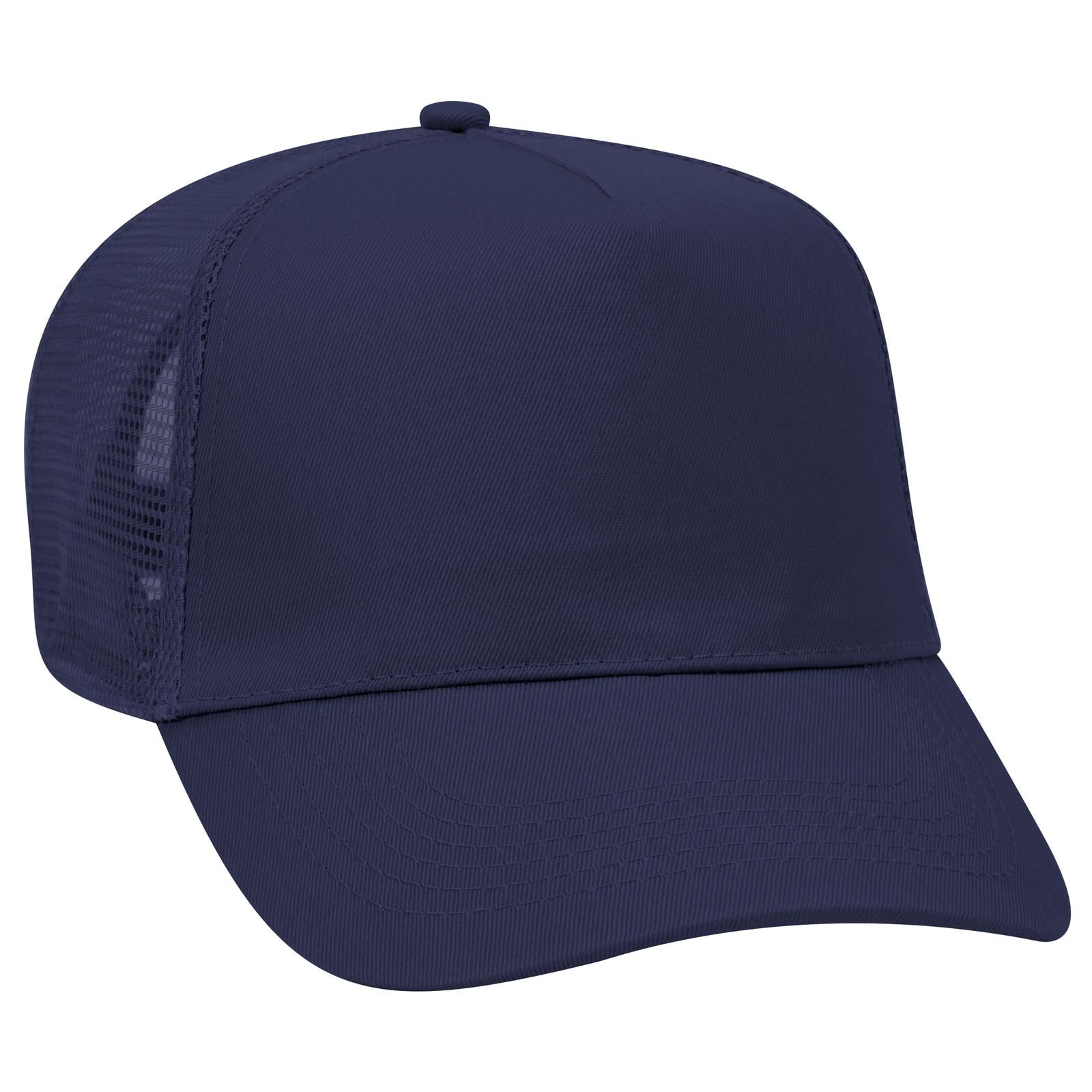 Front View of 004 - Navy OTTO CAP 5 Panel Mid Profile Mesh Back Trucker Hat