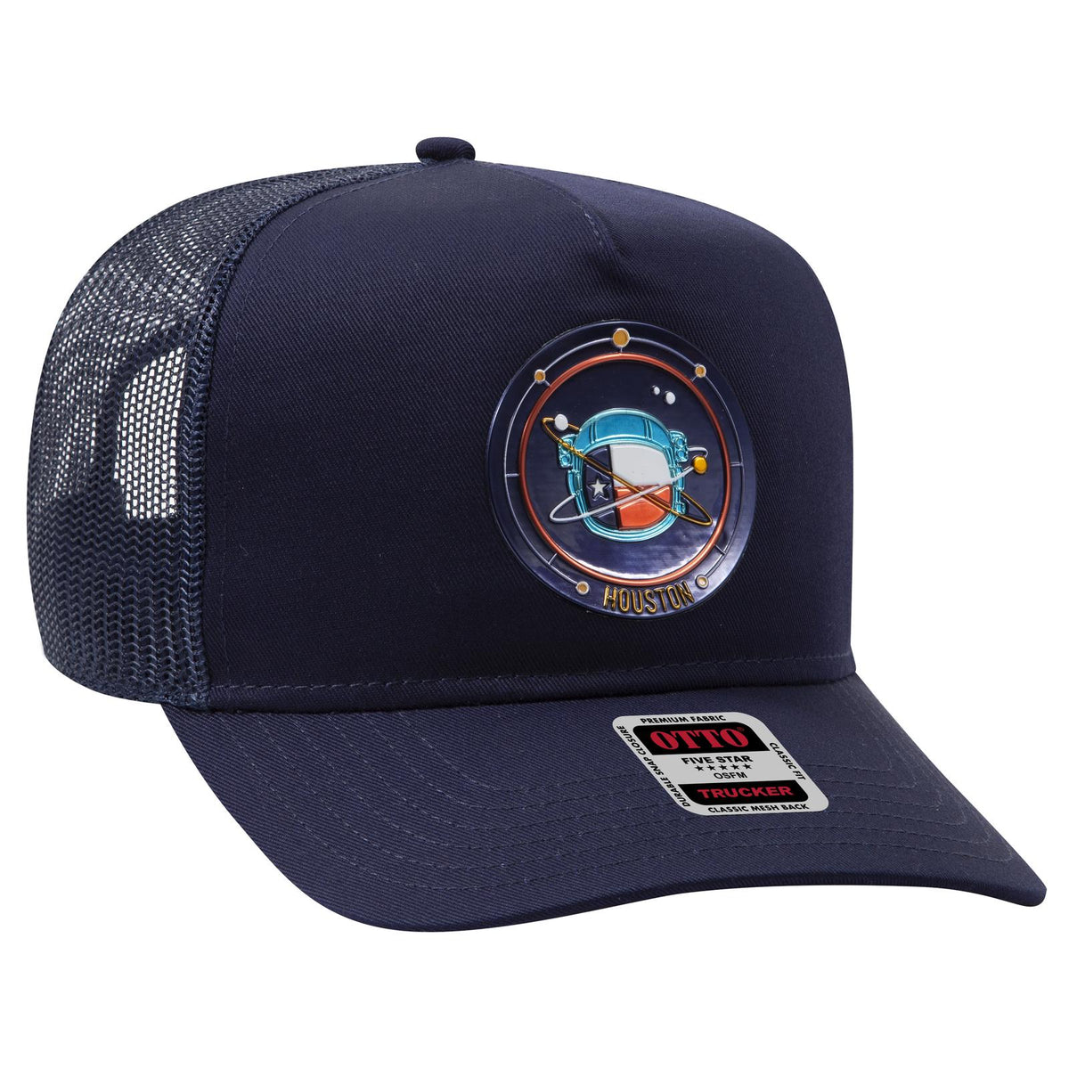 Right View of 004 - Navy OTTO CAP 5 Panel Mid Profile Mesh Back Trucker Hat