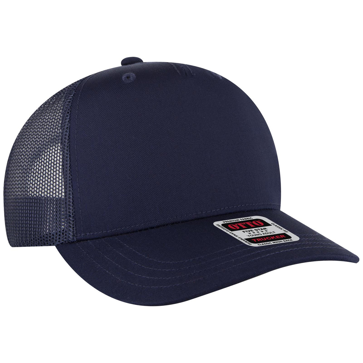 Right View of 004 - Navy OTTO CAP 5 Panel Mid Profile Mesh Back Trucker Hat