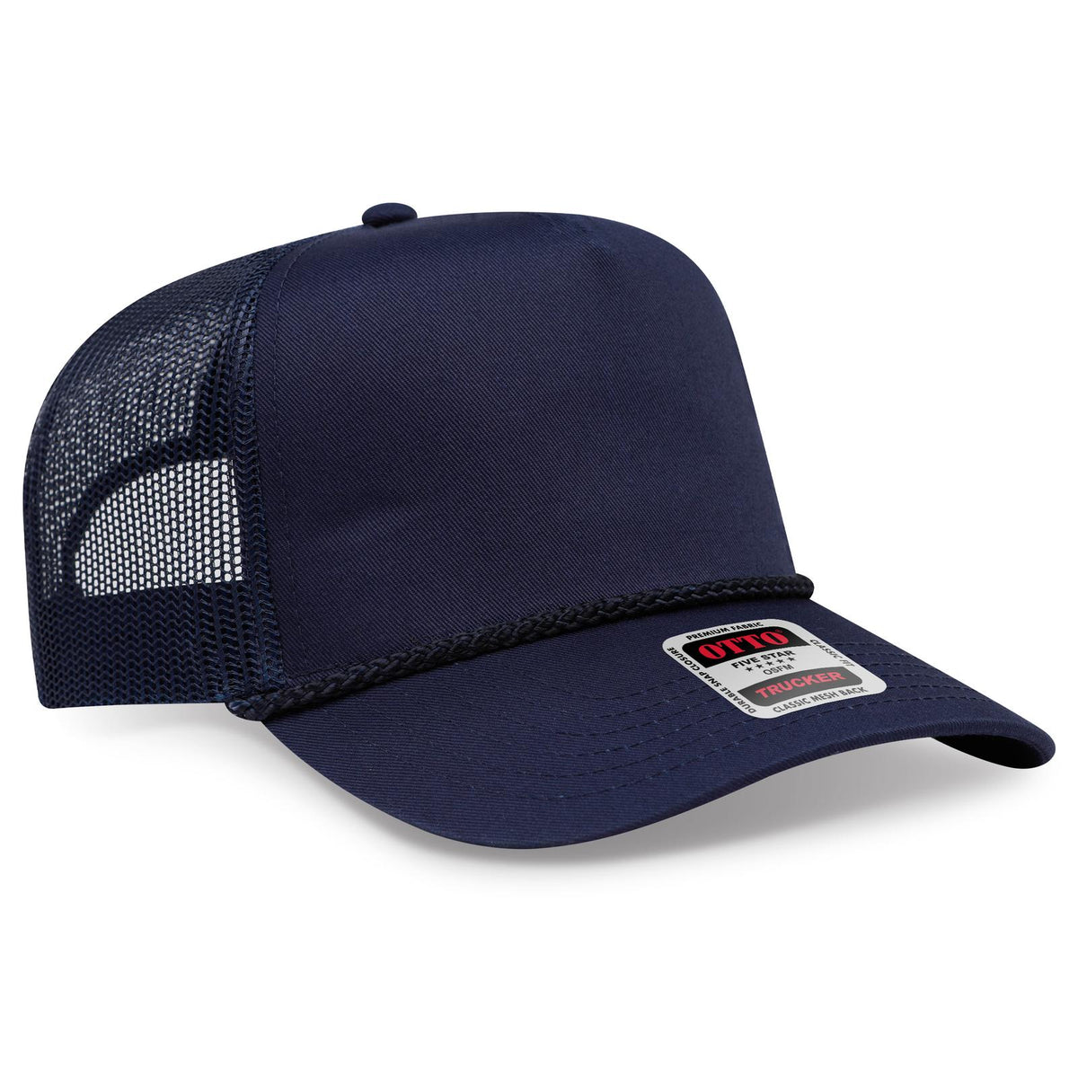 Right View of 004 - Navy OTTO CAP 5 Panel Mid Profile Mesh Back Trucker Hat