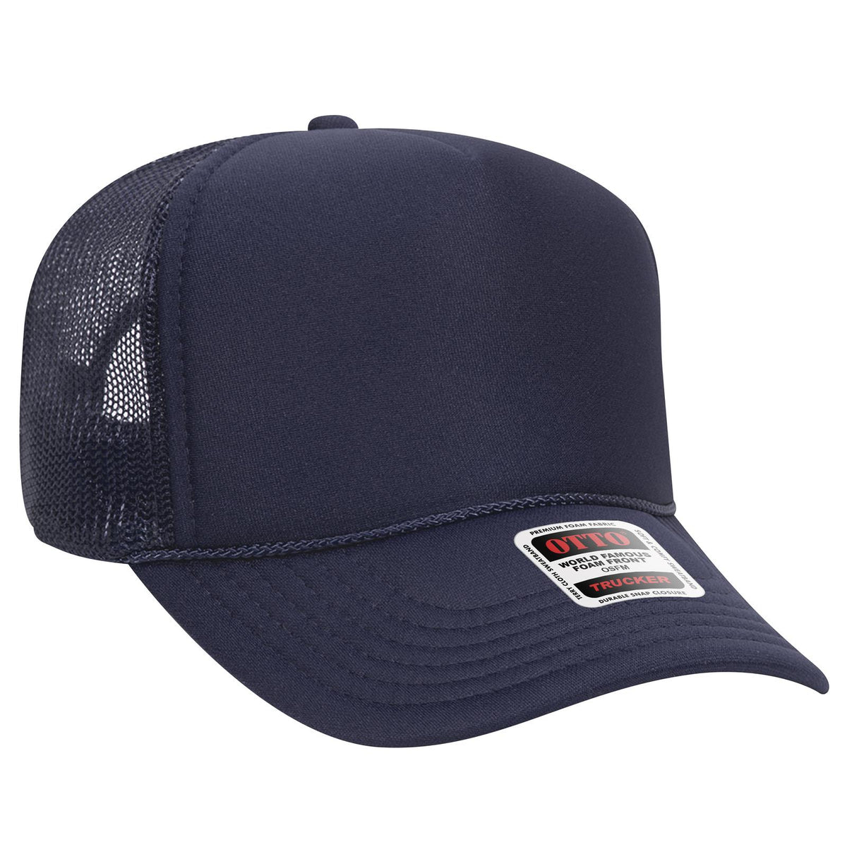 Right View of 004 - Navy OTTO CAP 5 Panel Mid Profile Mesh Back Trucker Hat