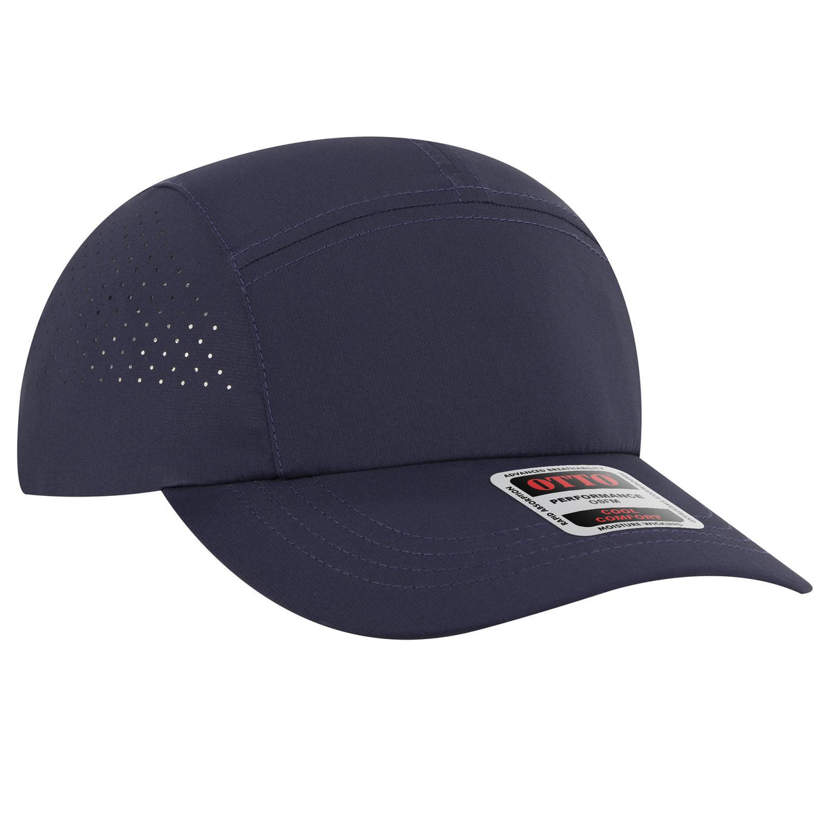 Right View of 004 - Navy OTTO CAP 5 Panel Running Hat w/ Elastic Soft Visor