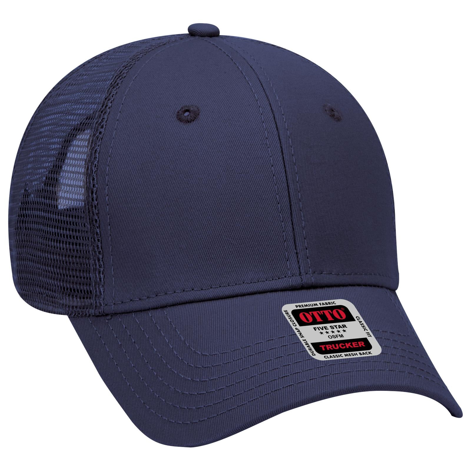Front View of 004 - Navy OTTO CAP 6 Panel Low Profile Mesh Back Trucker Hat