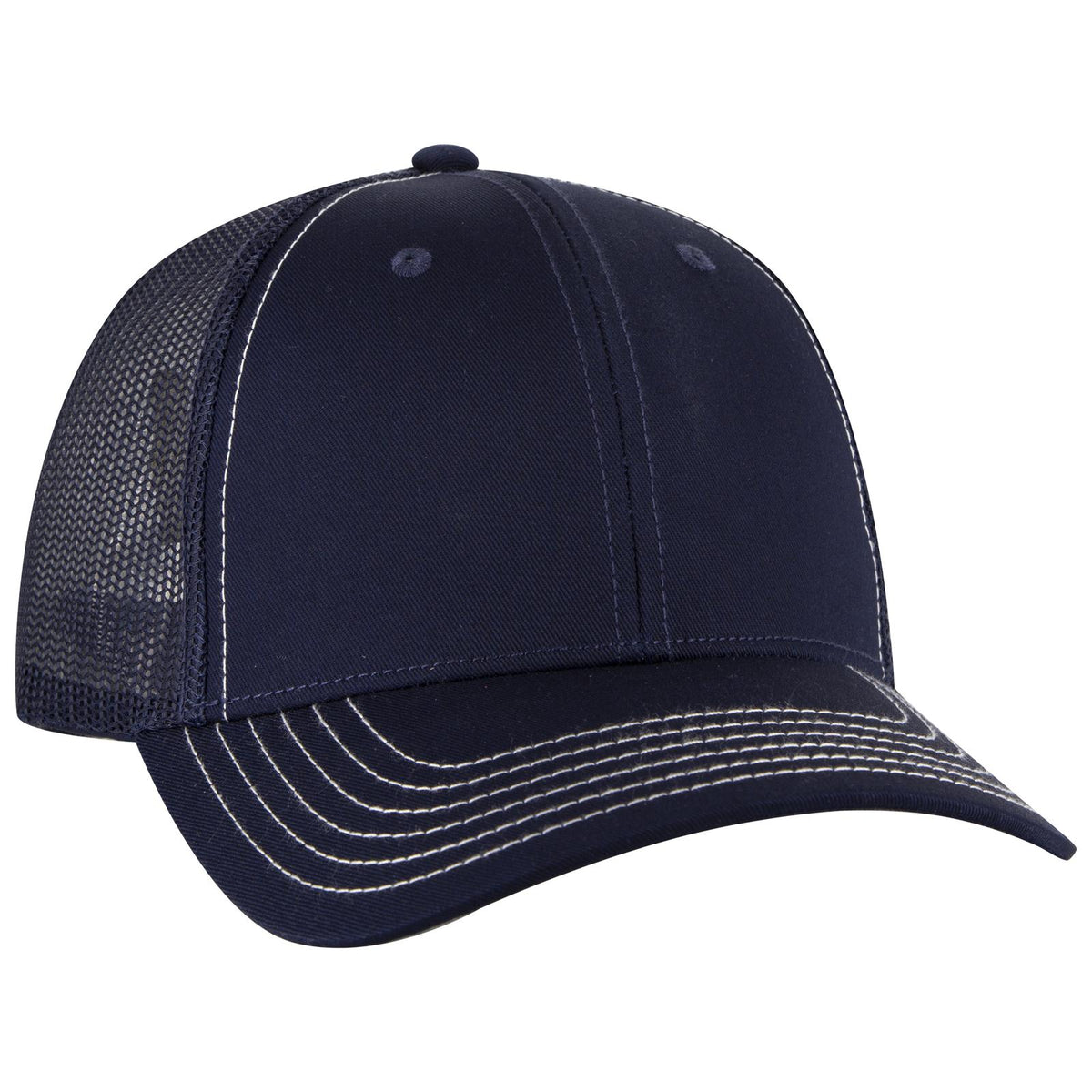 Right View of 004 - Navy OTTO CAP 6 Panel Low Profile Mesh Back Trucker Hat