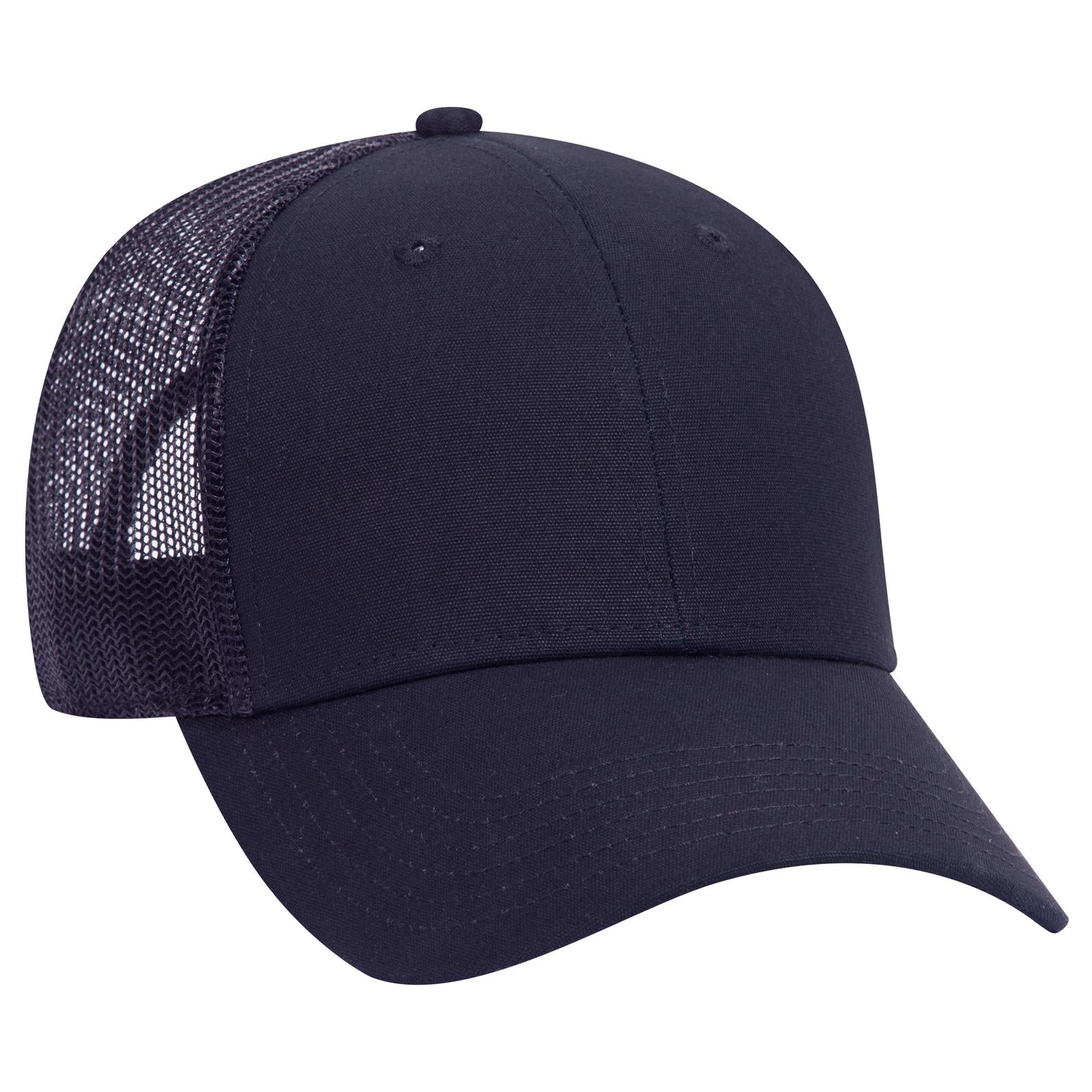 Front View of 004 - Navy OTTO CAP 6 Panel Low Profile Mesh Back Trucker Hat