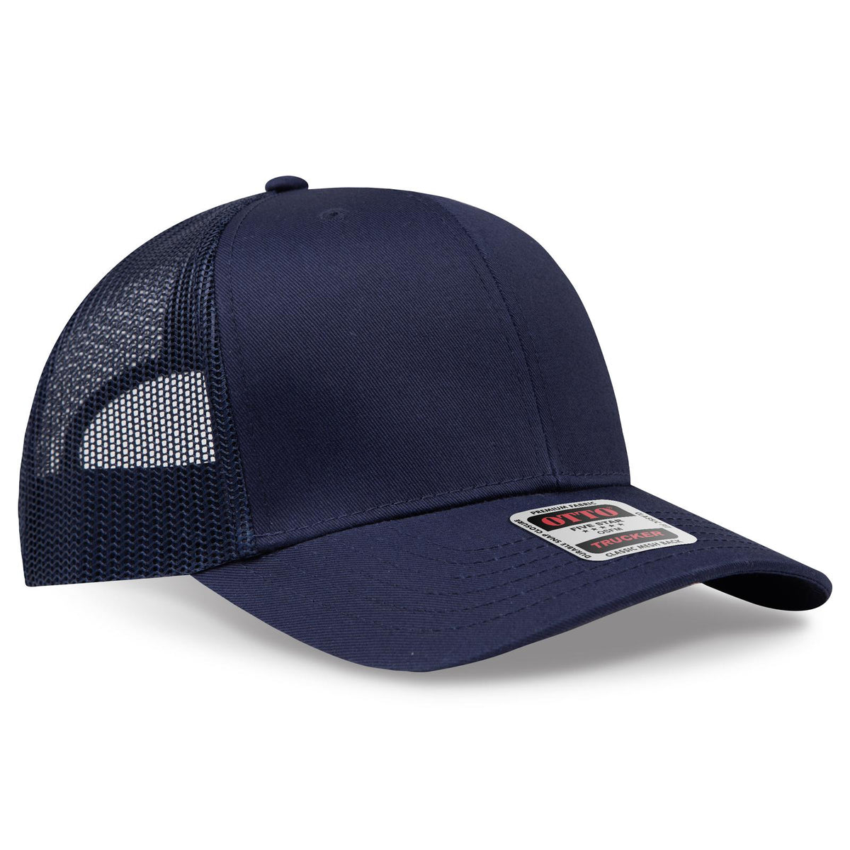 Right View of 004 - Navy OTTO CAP 6 Panel Mid Profile Mesh Back Trucker Hat