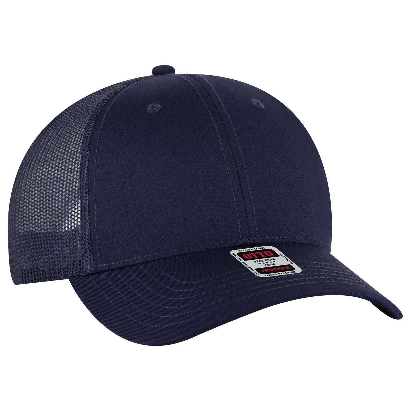 Right View of 004A - Navy OTTO CAP 6 Panel Low Profile Mesh Back Trucker Hat