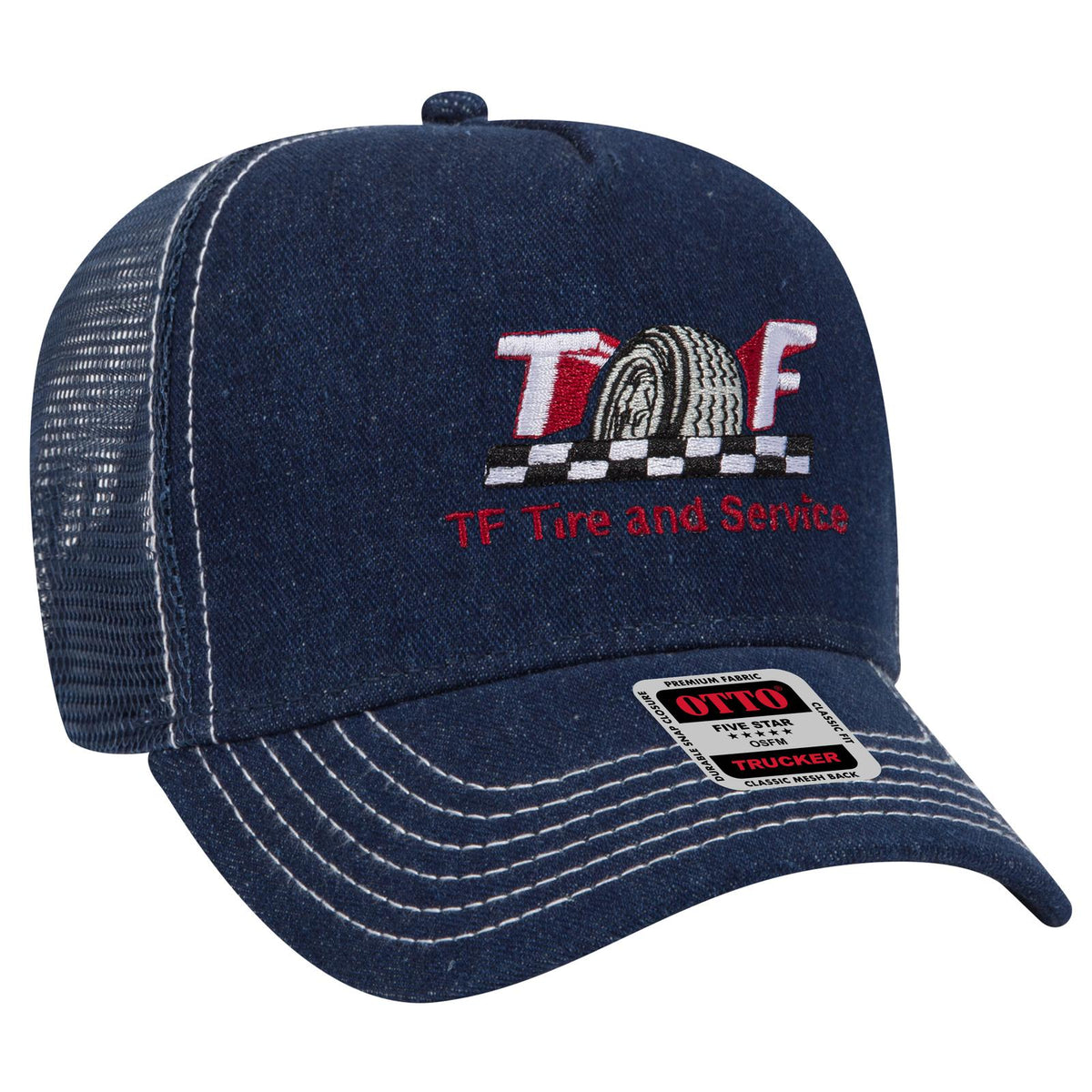 Right View of 004W - Nvy/Wt OTTO CAP 5 Panel Mid Profile Mesh Back Trucker Hat