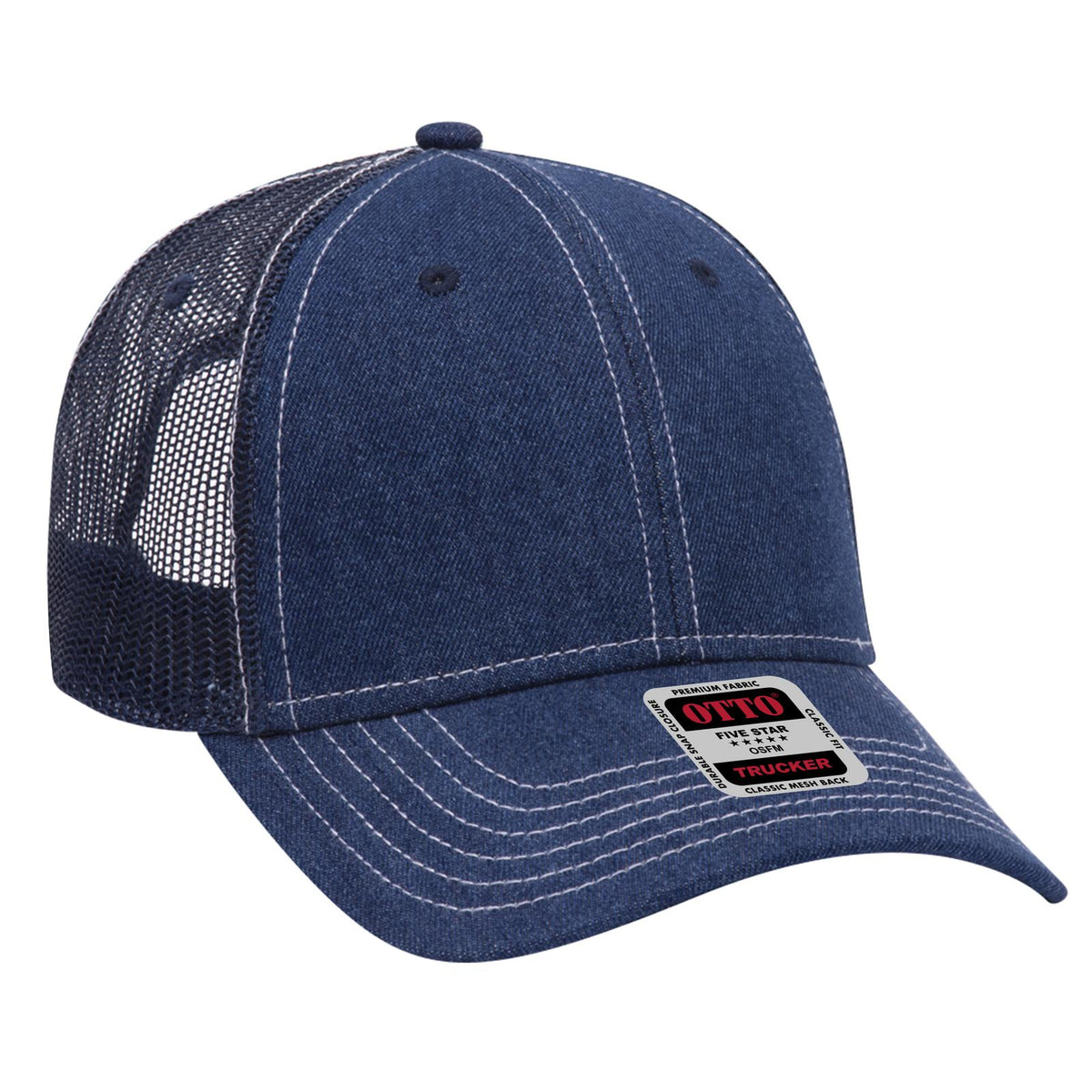 Right View of 004W - Nvy/Wt OTTO CAP 6 Panel Low Profile Mesh Back Trucker Hat