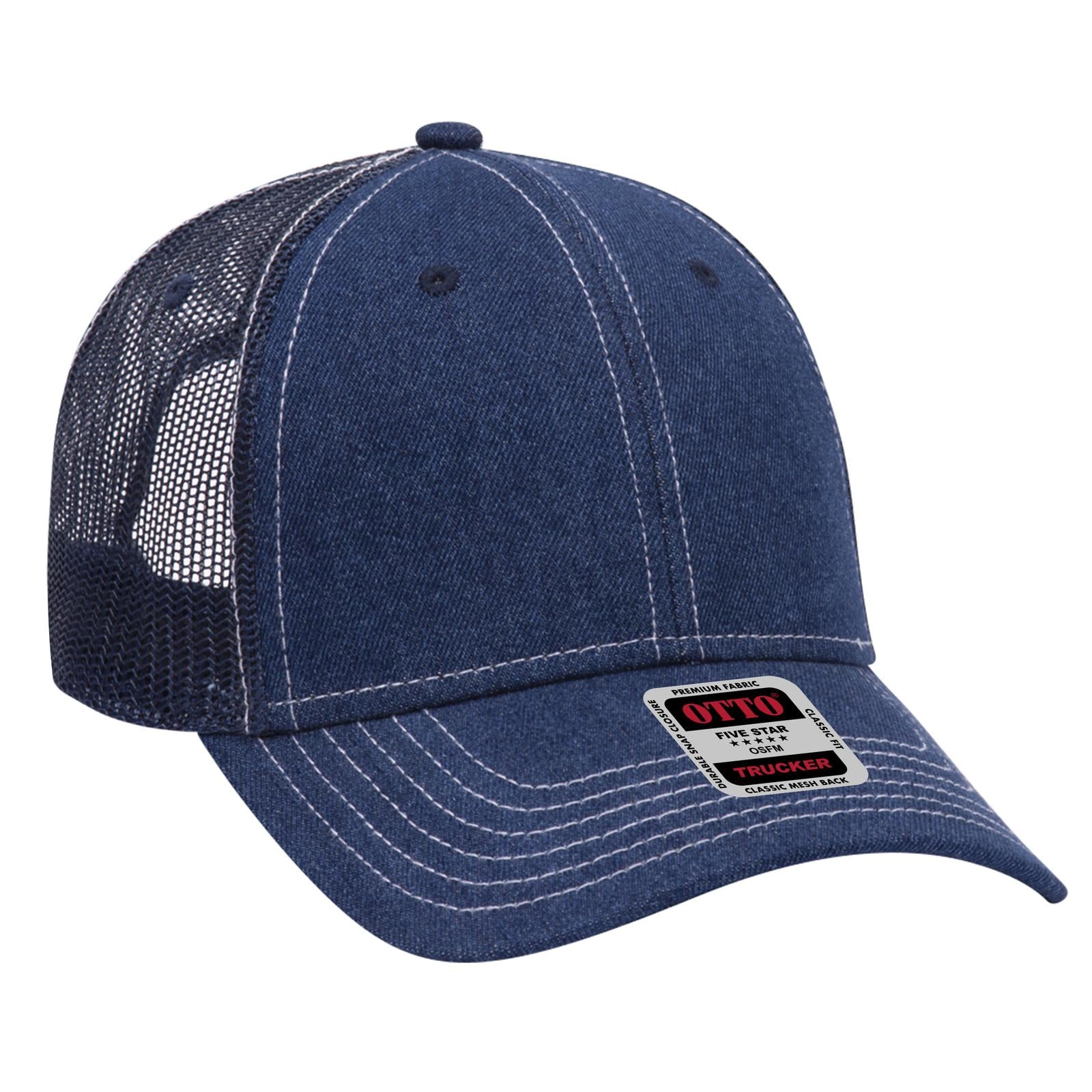 Front View of 004W - Nvy/Wt OTTO CAP 6 Panel Low Profile Mesh Back Trucker Hat