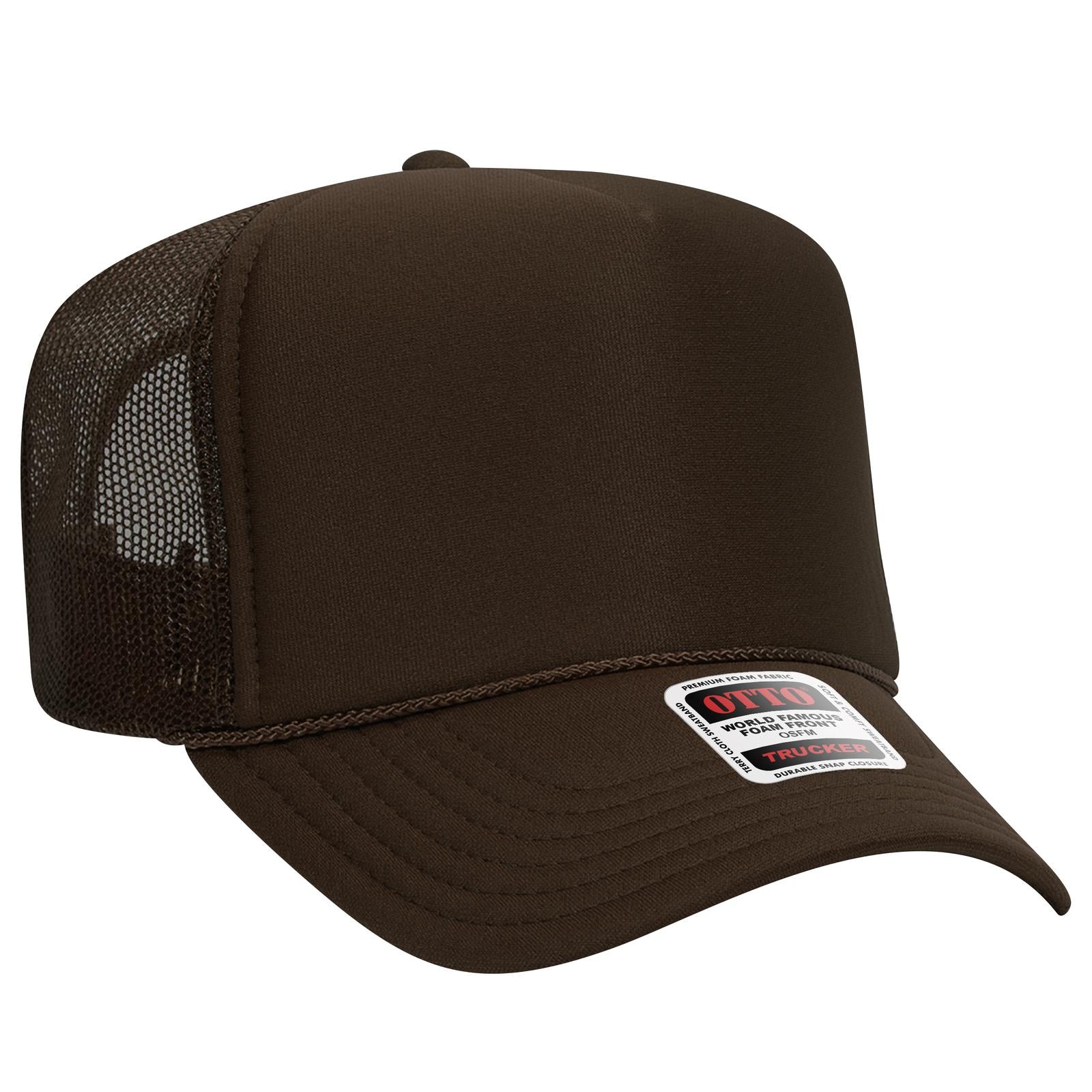 Right View of 007 - Brown OTTO CAP 5 Panel High Crown Mesh Back Trucker Hat