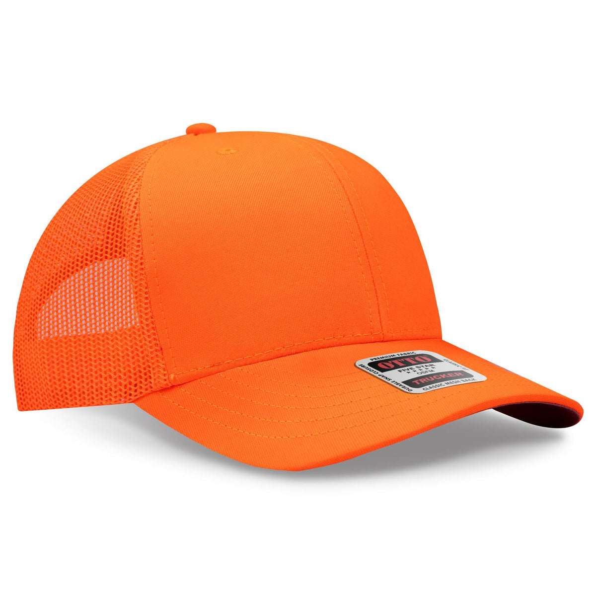 Right View of 009 - N. Orange OTTO CAP 6 Panel Mid Profile Mesh Back Trucker Hat