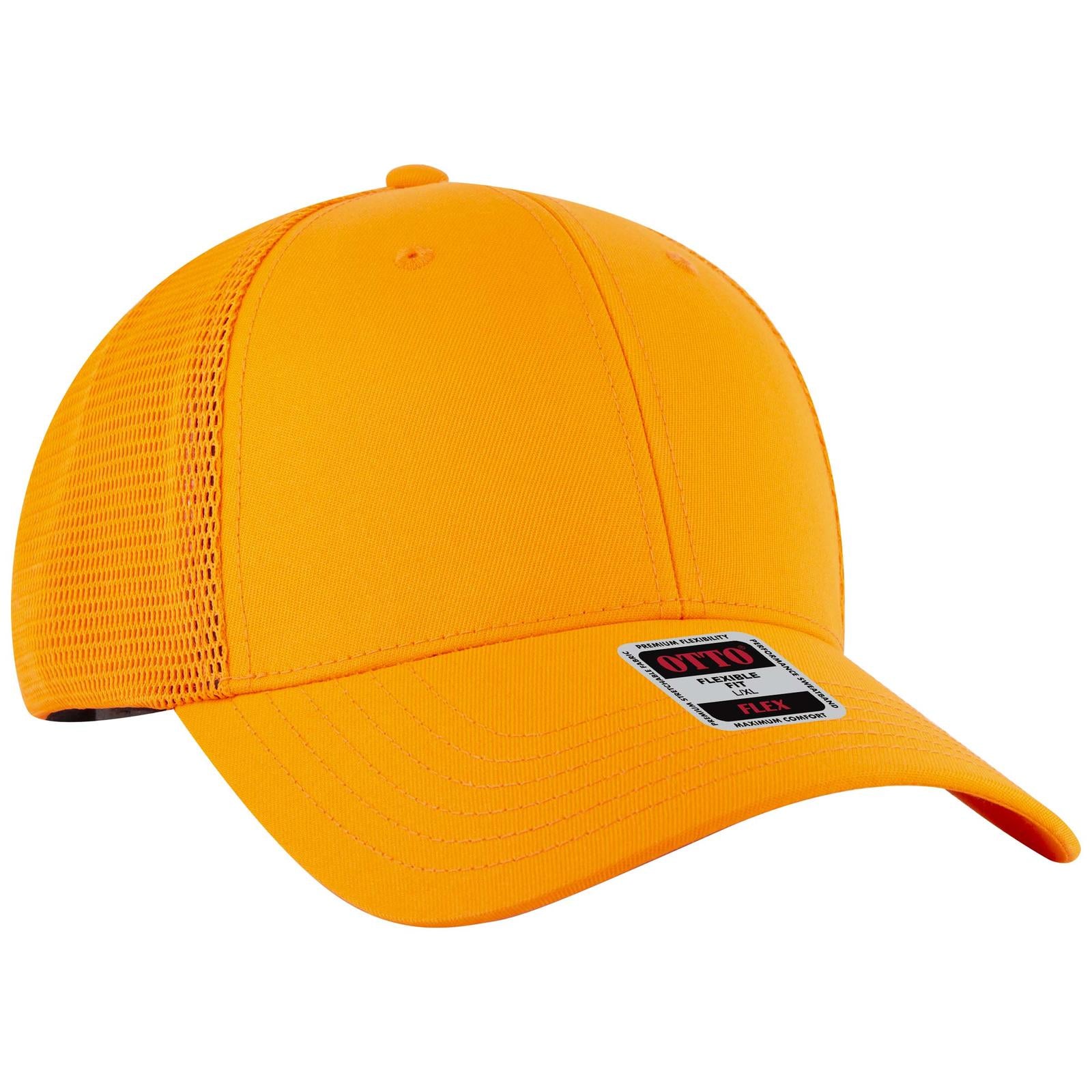 Right View of 009 - N. Orange OTTO CAP "OTTO FLEX" Fitted 6 Panel Low Profile Mesh Back Trucker Hat