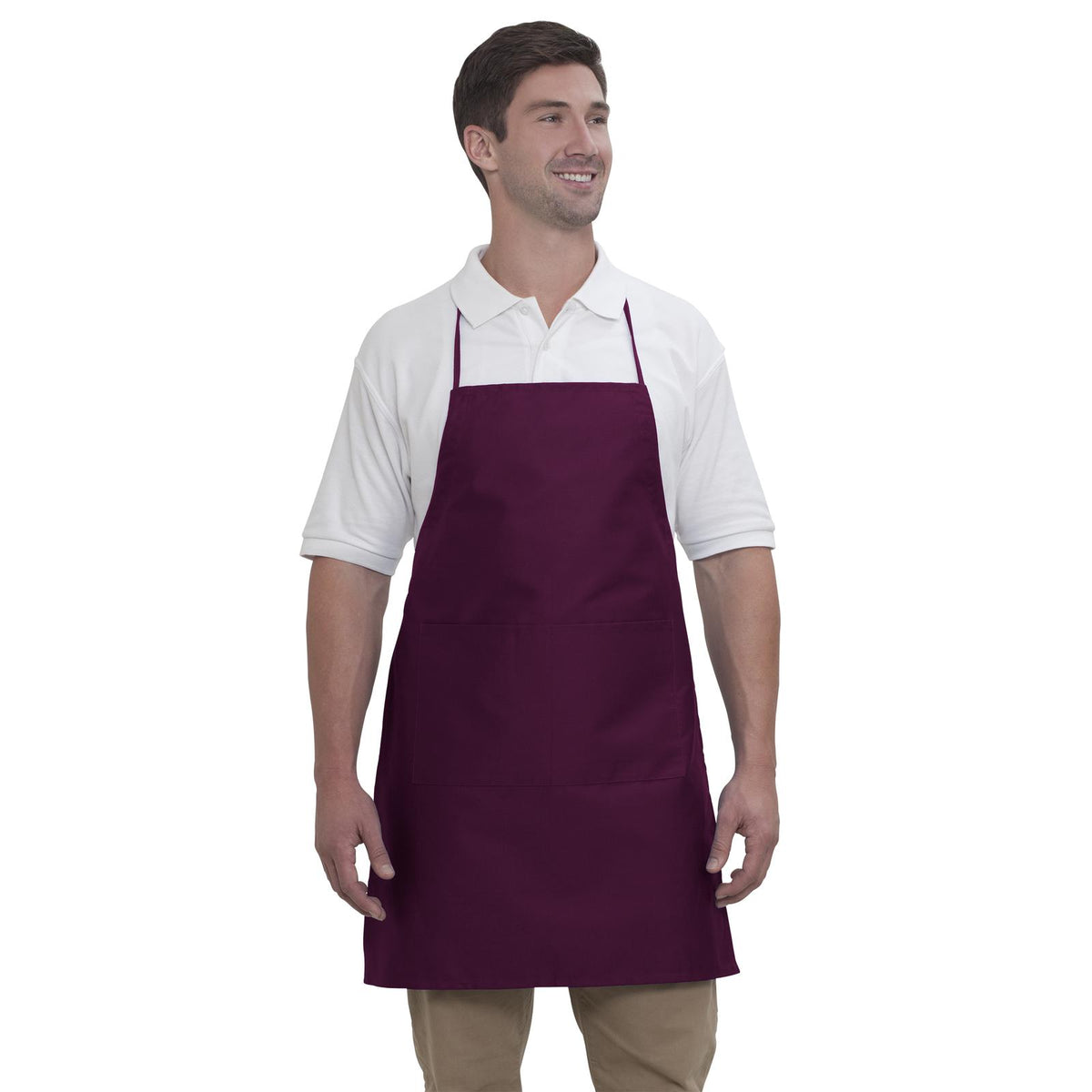 Right View of 010 - Maroon OTTO 2 Pocket Full Length Adjustable Bib Apron