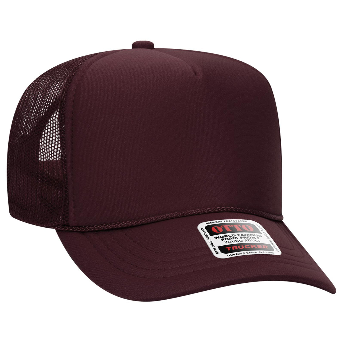 Right View of 010 - Maroon OTTO CAP 5 Panel High Crown Mesh Back Trucker Hat