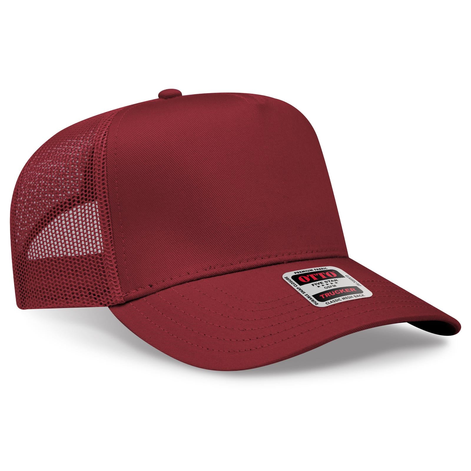 Front View of 010 - Maroon OTTO CAP 5 Panel Mid Profile Mesh Back Trucker Hat