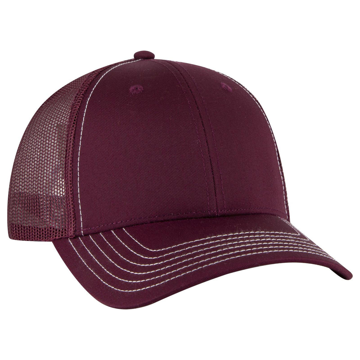 Right View of 010 - Maroon OTTO CAP 6 Panel Low Profile Mesh Back Trucker Hat