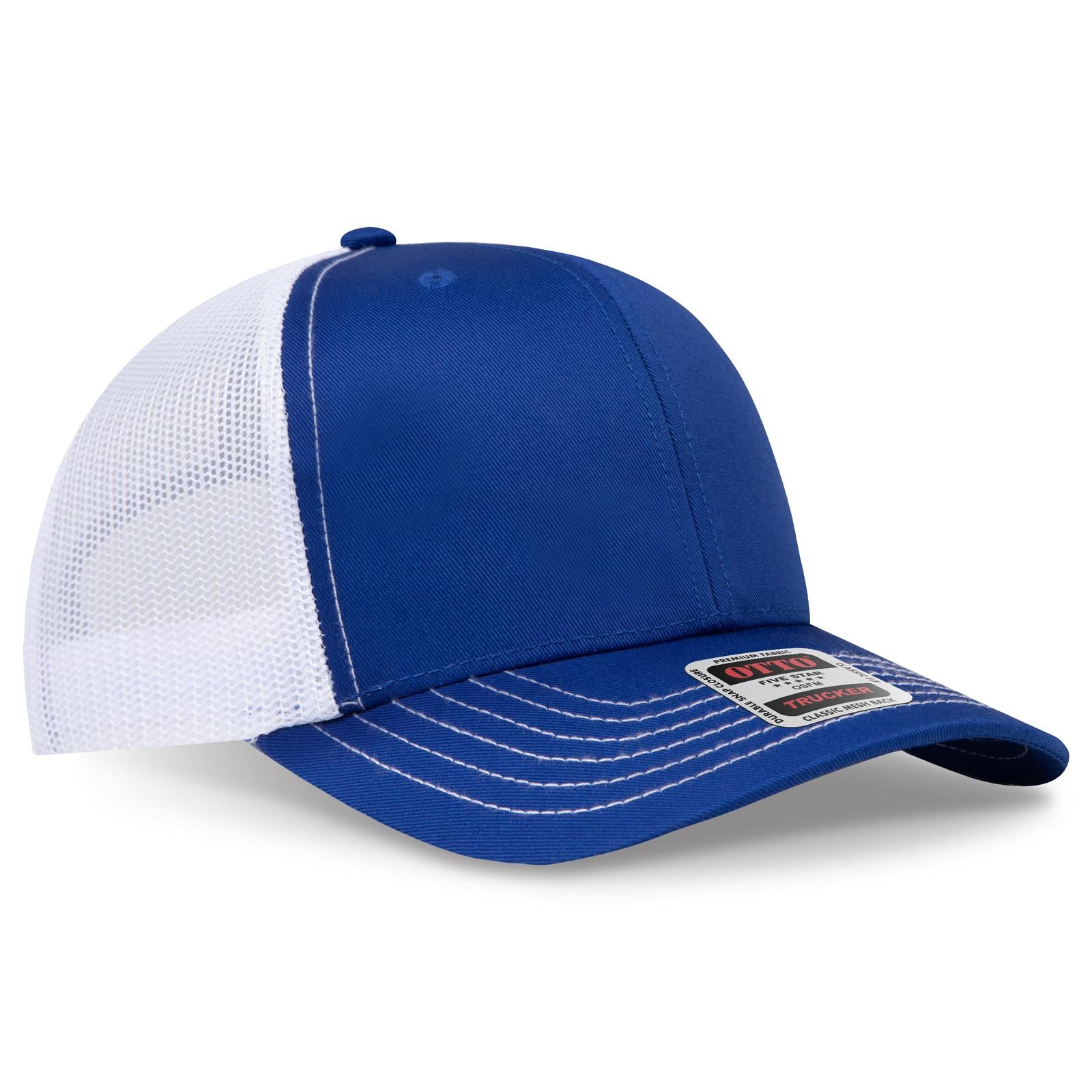 Right View of 010116 - Ryl/Ryl/Wht OTTO CAP 6 Panel Mid Profile Mesh Back Trucker Hat