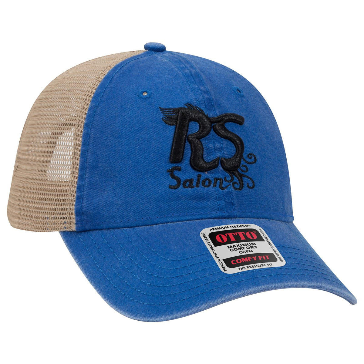 Right View of 010132 - Ryl/Ryl/Kha OTTO CAP "OTTO COMFY FIT" 6 Panel Low Profile Mesh Back Trucker Hat