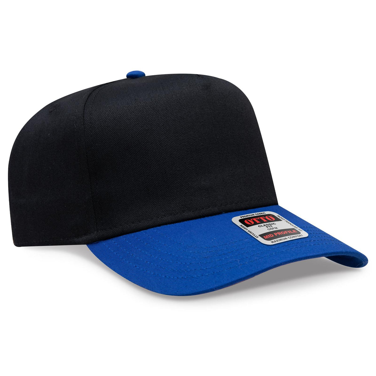 Right View of 0103 - Royal/Black OTTO CAP 5 Panel Mid Profile Baseball Cap