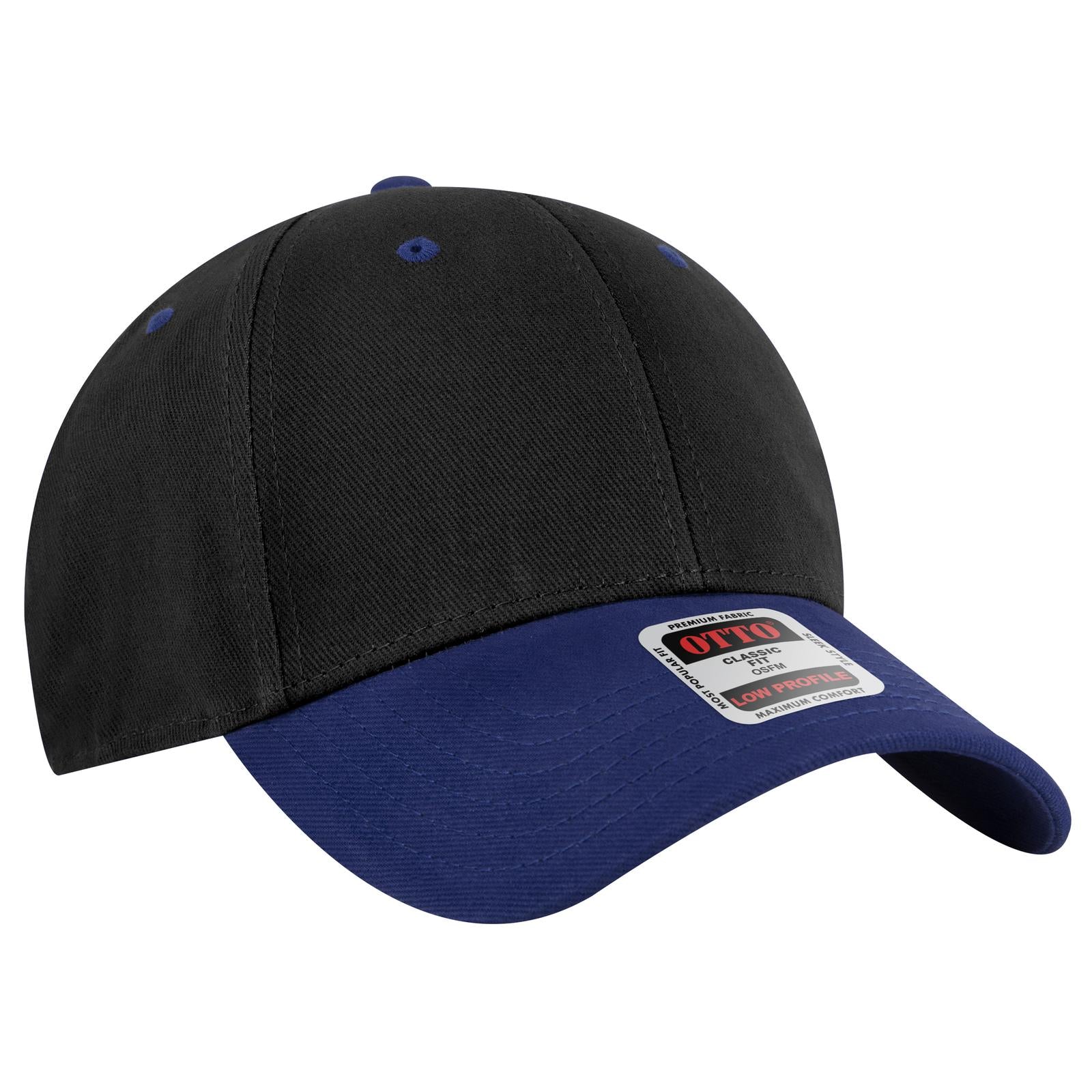 Front View of 0103 - Royal/Black OTTO CAP 6 Panel Low Profile Baseball Cap