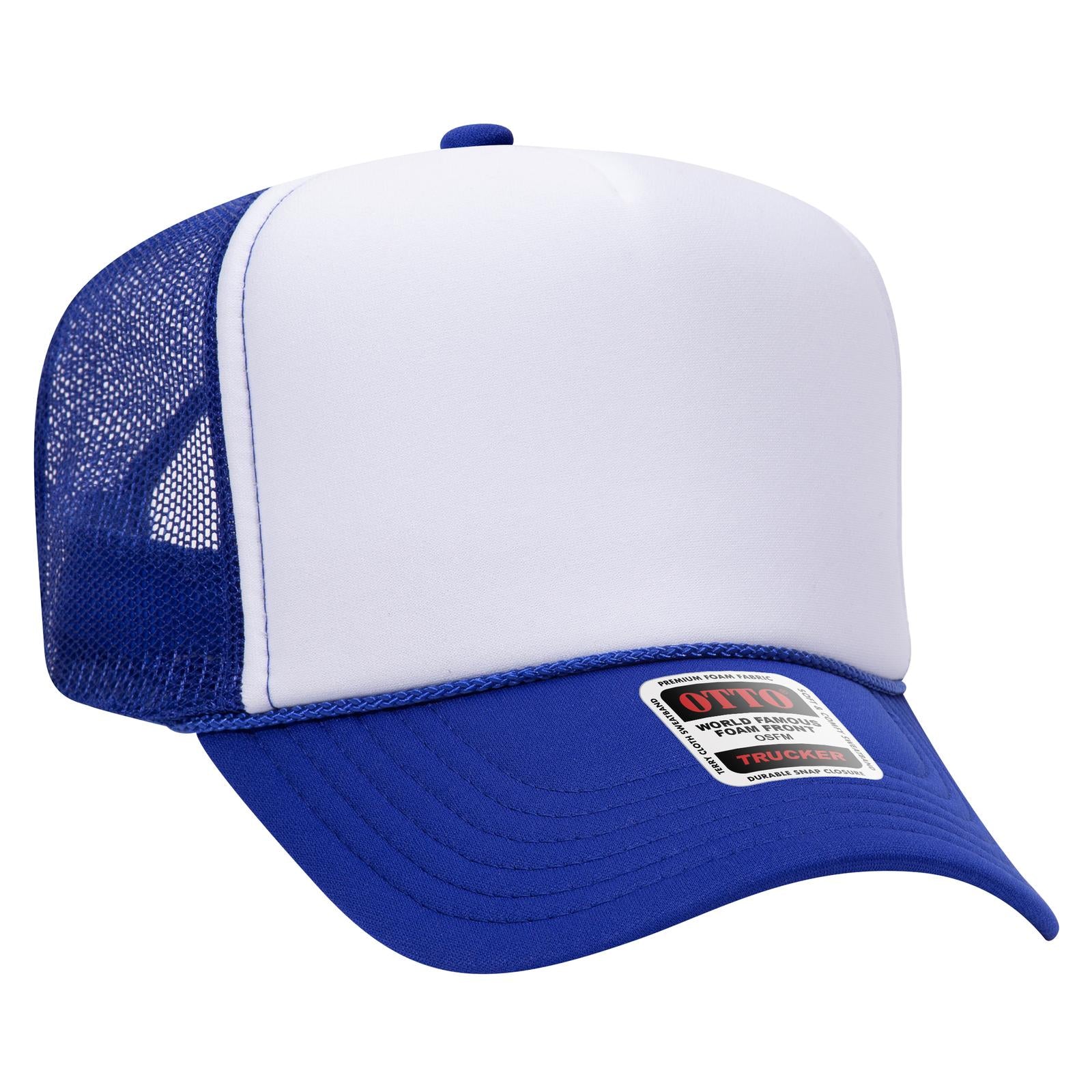 Right View of 011601 - Ryl/Wht/Ryl OTTO CAP 5 Panel High Crown Mesh Back Trucker Hat