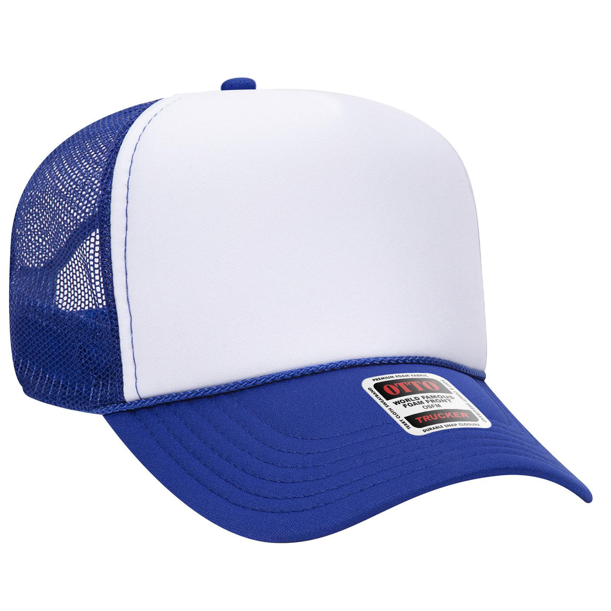 Right View of 011601 - Ryl/Wht/Ryl OTTO CAP 5 Panel Mid Profile Mesh Back Trucker Hat
