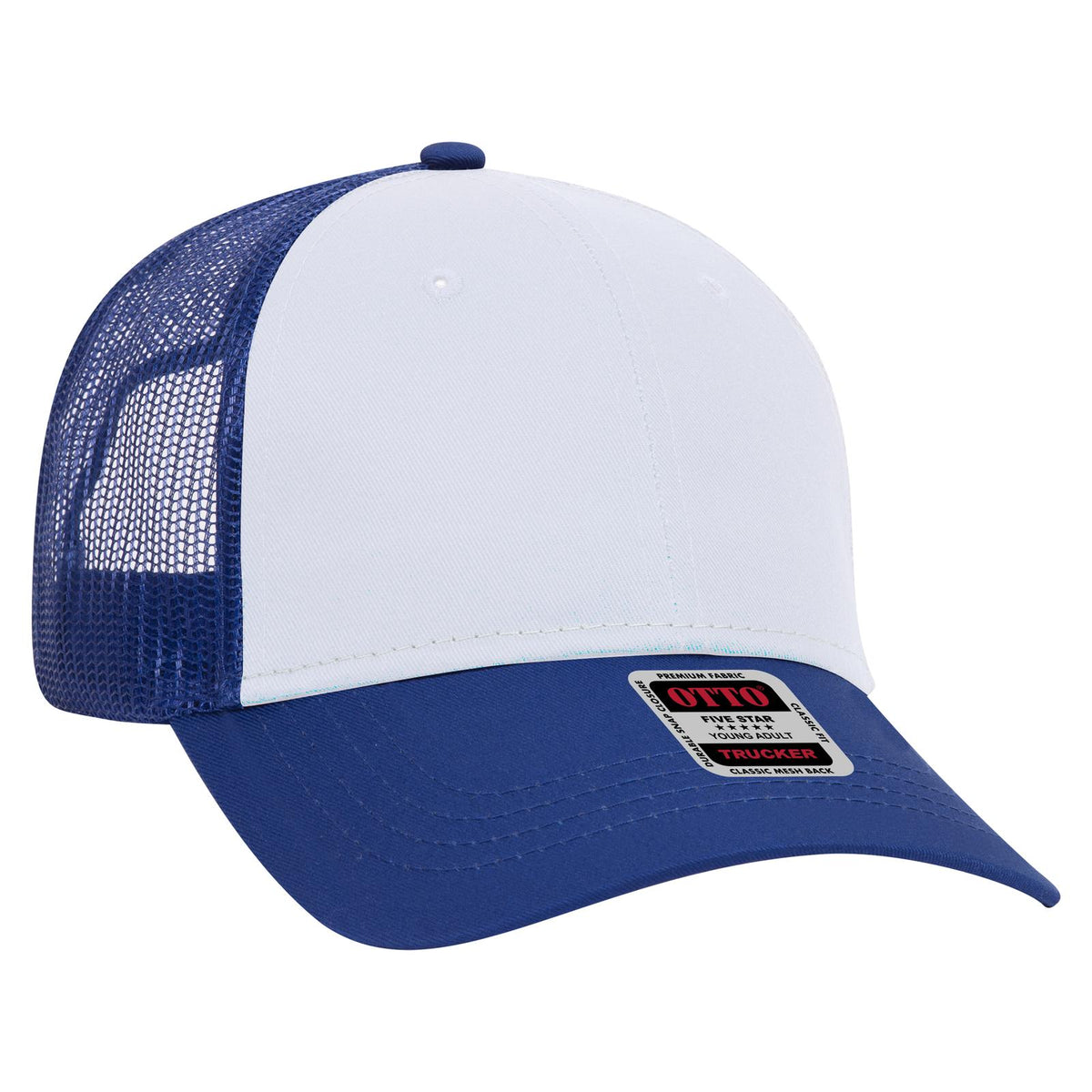 Right View of 011601 - Ryl/Wht/Ryl OTTO CAP 6 Panel Low Profile Mesh Back Trucker Hat