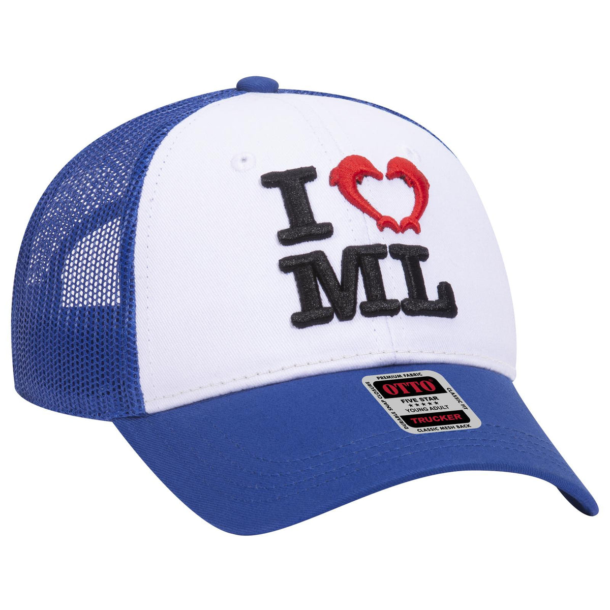 Right View of 011601 - Ryl/Wht/Ryl OTTO CAP 6 Panel Low Profile Mesh Back Trucker Hat