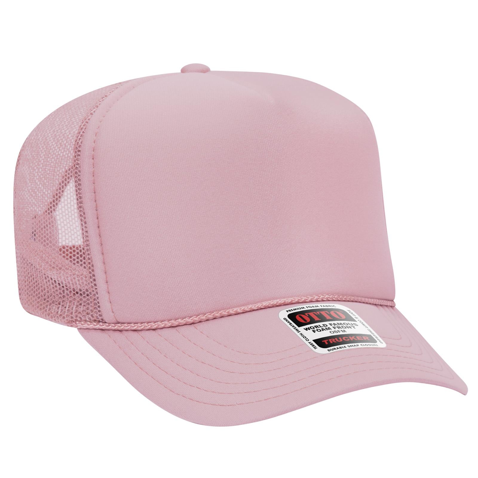 Right View of 012 - Soft Pink OTTO CAP 5 Panel High Crown Mesh Back Trucker Hat