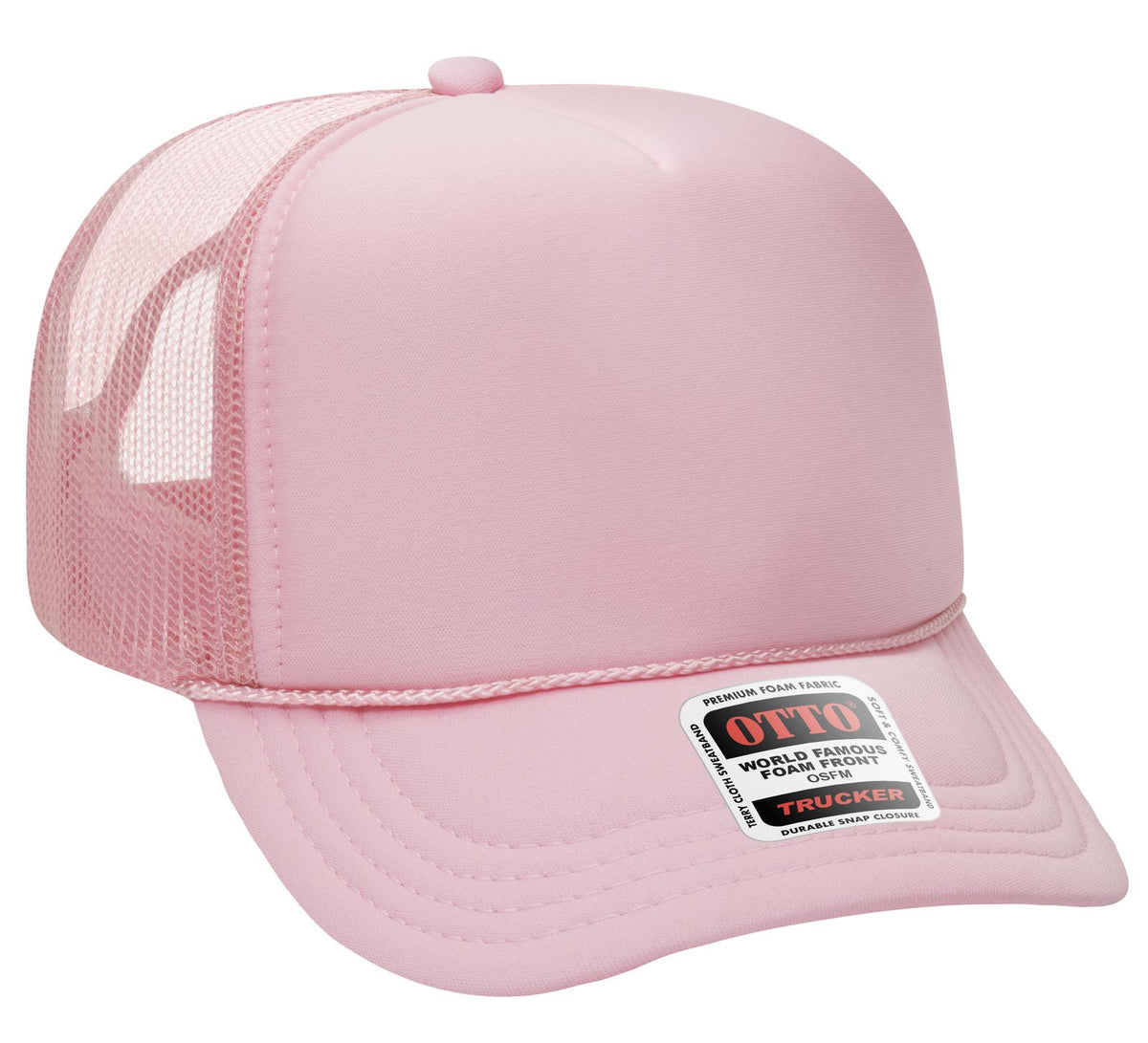 Right View of 012 - Soft Pink OTTO CAP 5 Panel High Crown Mesh Back Trucker Hat