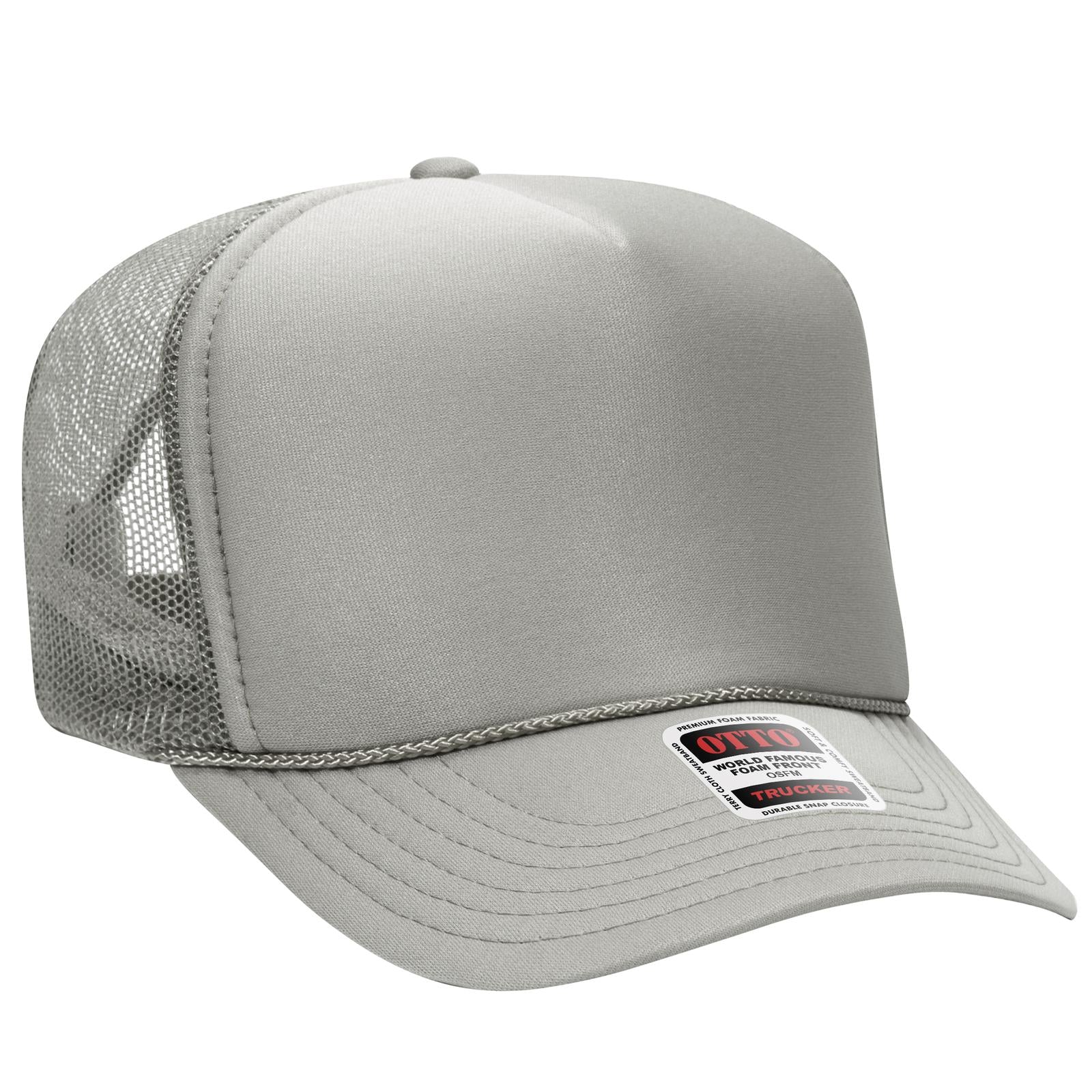 Front View of 014 - Gray OTTO CAP 5 Panel High Crown Mesh Back Trucker Hat
