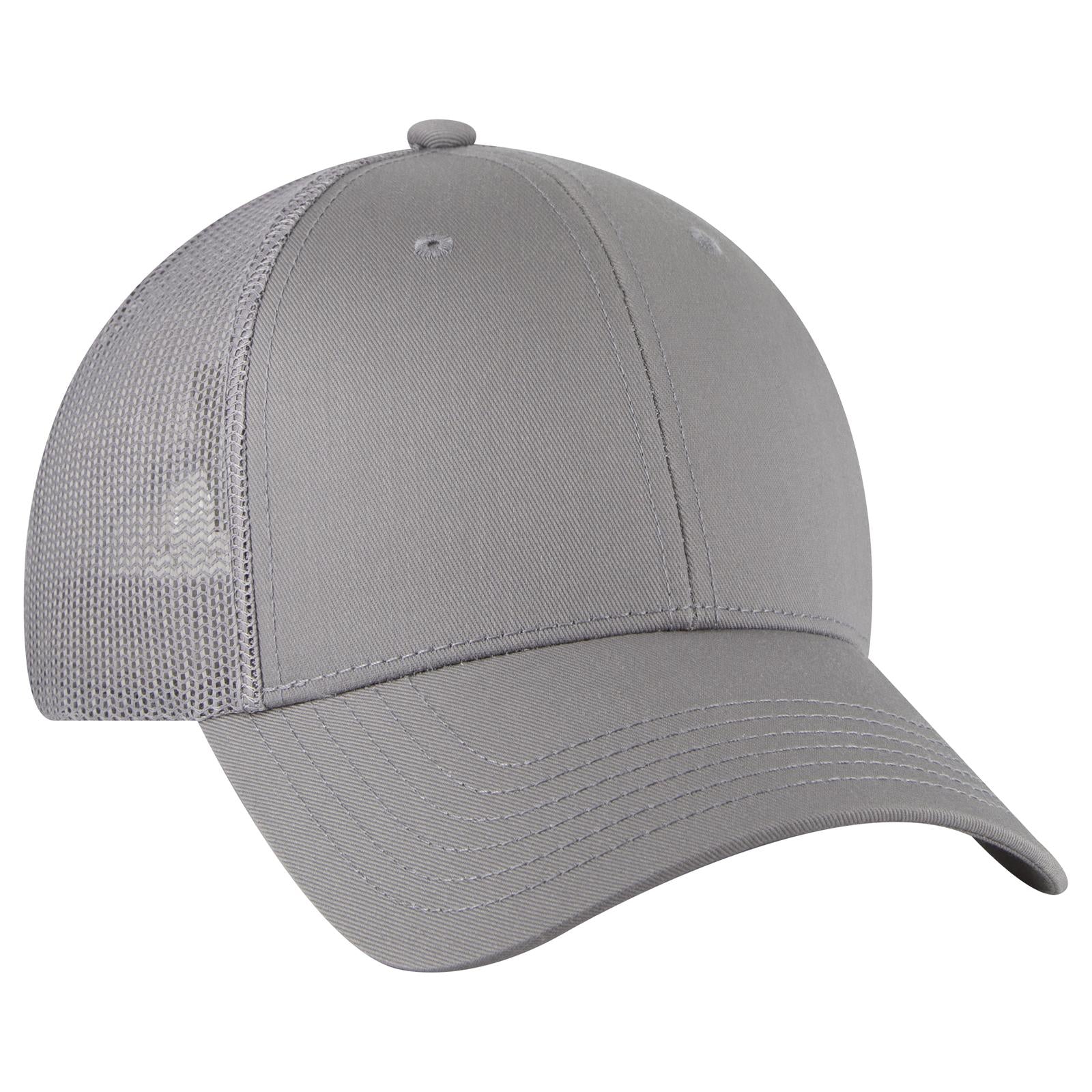 Front View of 014A - Gray OTTO CAP 6 Panel Low Profile Mesh Back Trucker Hat