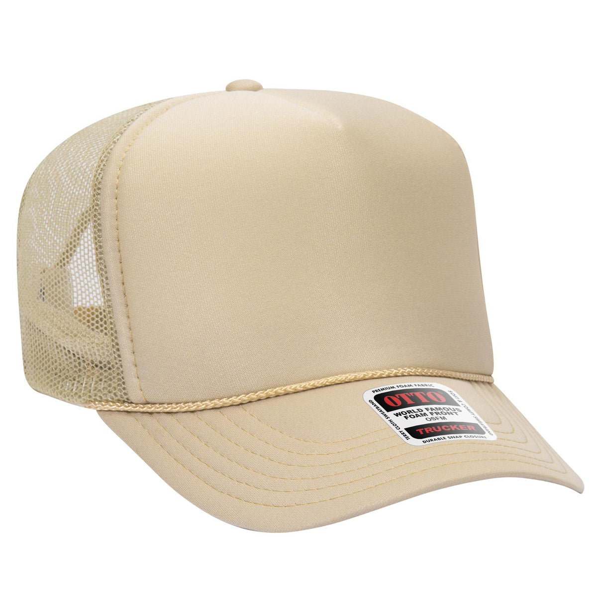 Right View of 015 - Tan OTTO CAP 5 Panel High Crown Mesh Back Trucker Hat