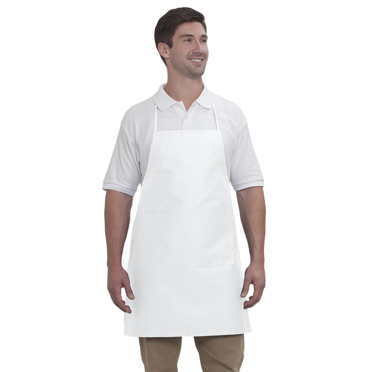 Right View of 016 - White OTTO 2 Pocket Full Length Adjustable Bib Apron