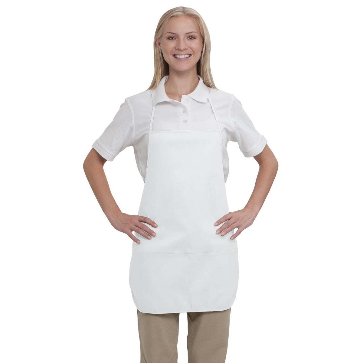 Right View of 016 - White OTTO 2 Pocket Medium Bib Apron