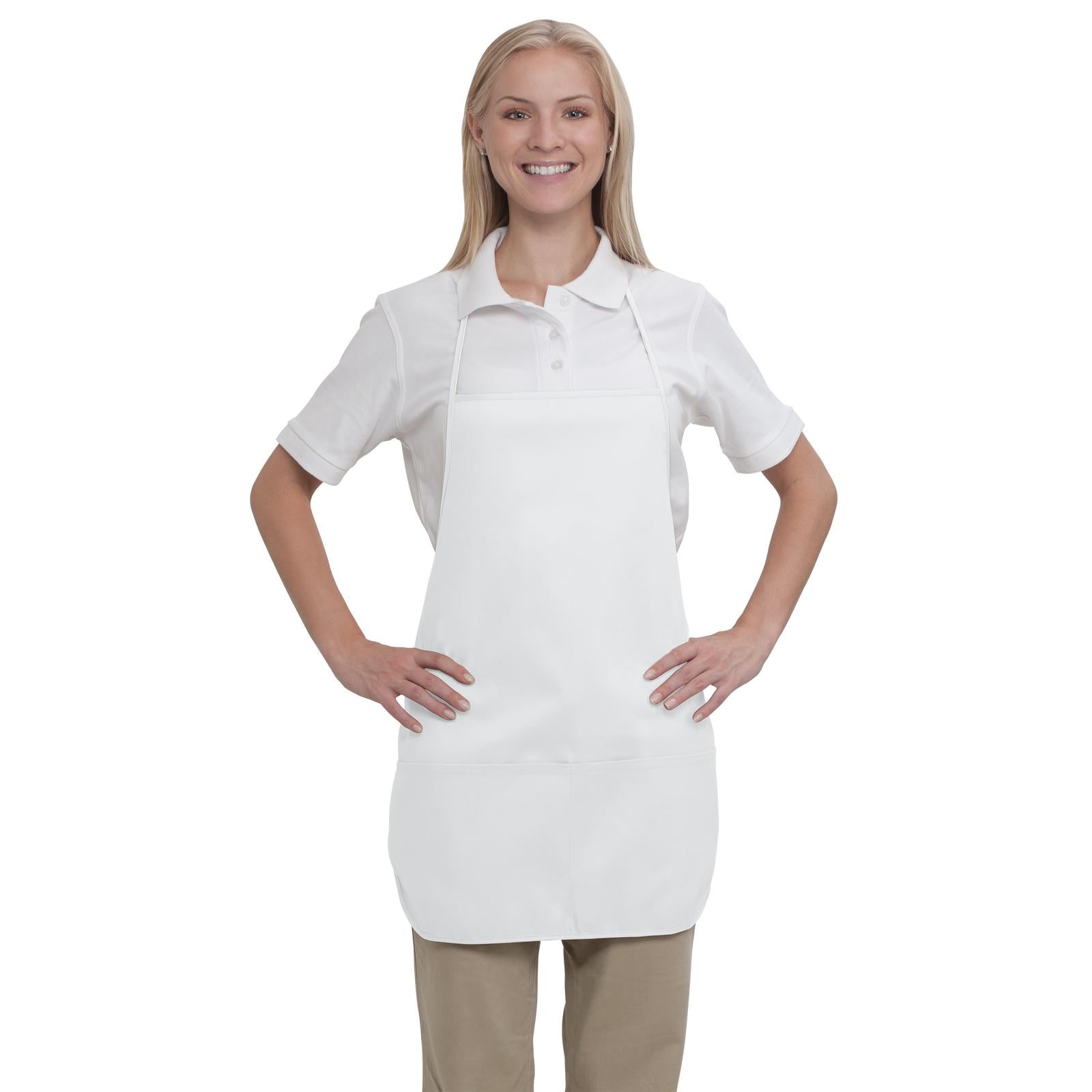 Front View of 016 - White OTTO 2 Pocket Medium Bib Apron