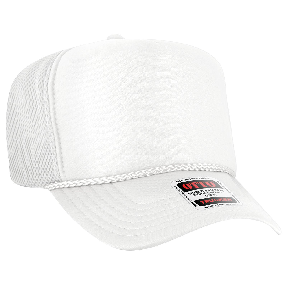 Right View of 016 - White OTTO CAP 5 Panel High Crown Air Mesh Back Trucker Hat