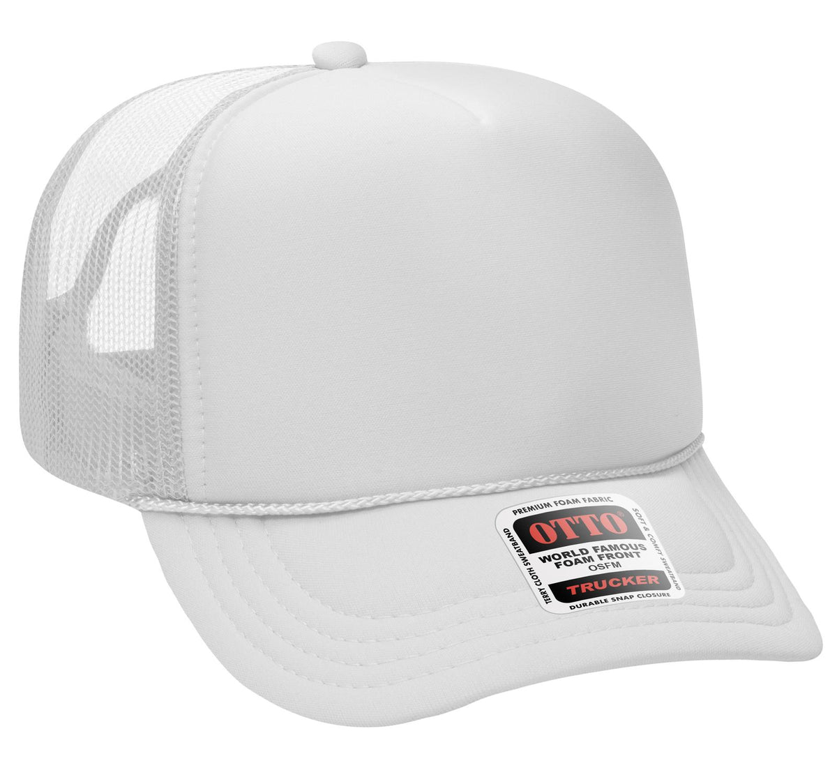 Right View of 016 - White OTTO CAP 5 Panel High Crown Mesh Back Trucker Hat