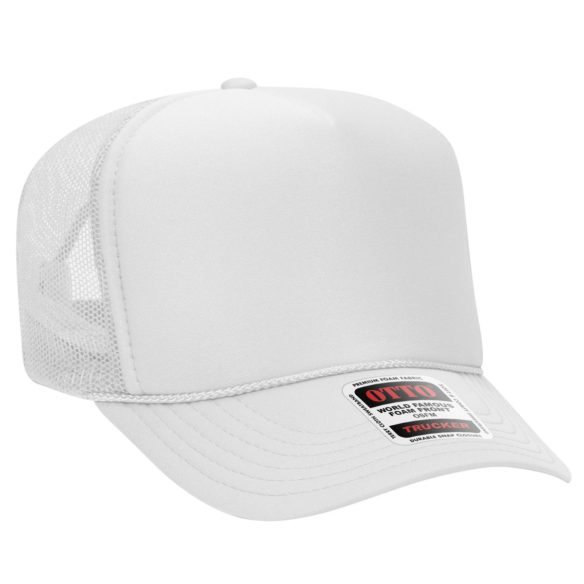 Right View of 016 - White OTTO CAP 5 Panel High Crown Mesh Back Trucker Hat